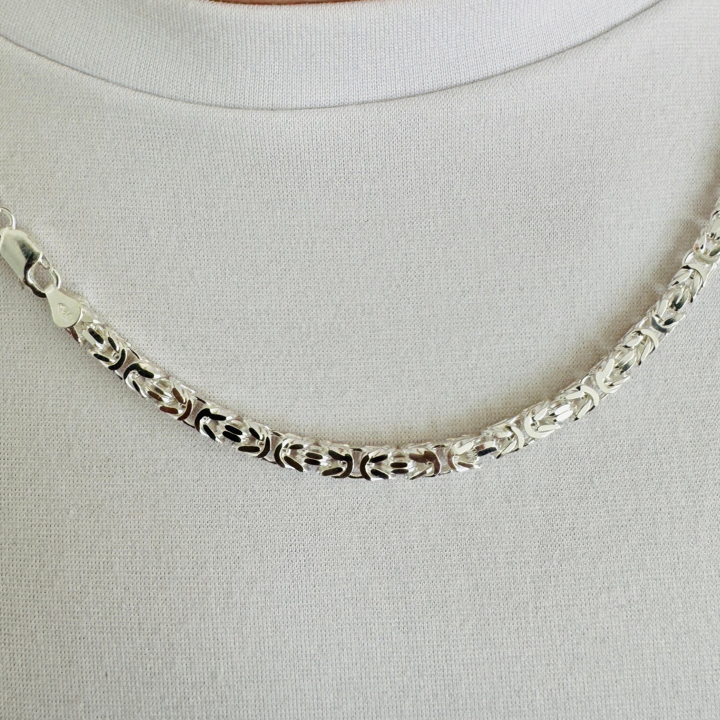 925 Sterling Silver Mens 4mm Square Byzantine Chain