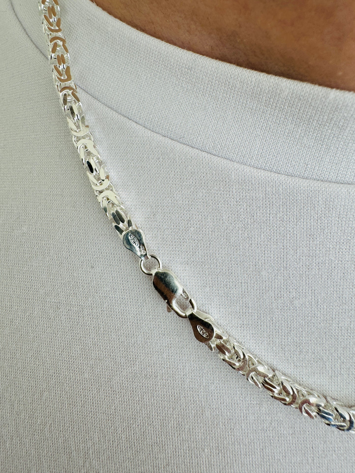 925 Sterling Silver Mens 4mm Square Byzantine Chain