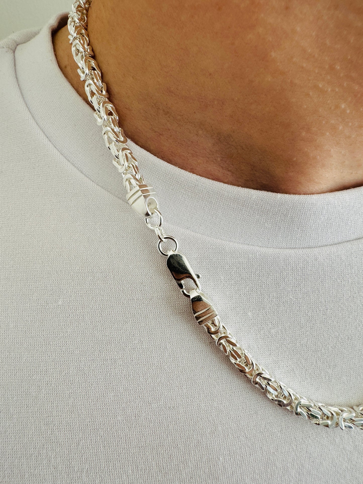 925 Sterling Silver Men 5mm Square Byzantine Chain