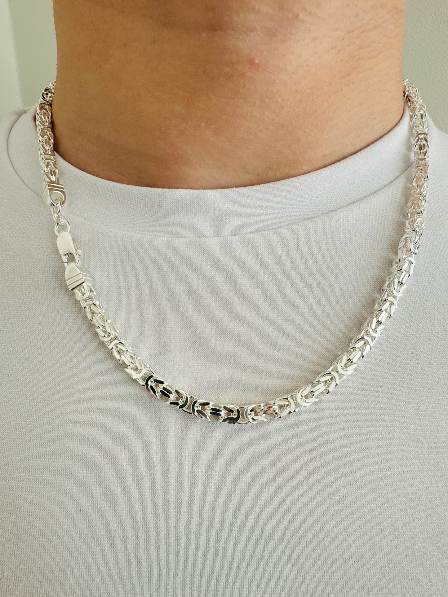 925 Sterling Silver Men 5mm Square Byzantine Chain