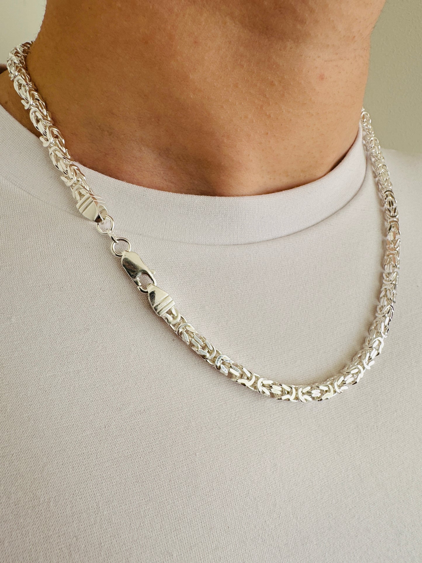 925 Sterling Silver Men 5mm Square Byzantine Chain