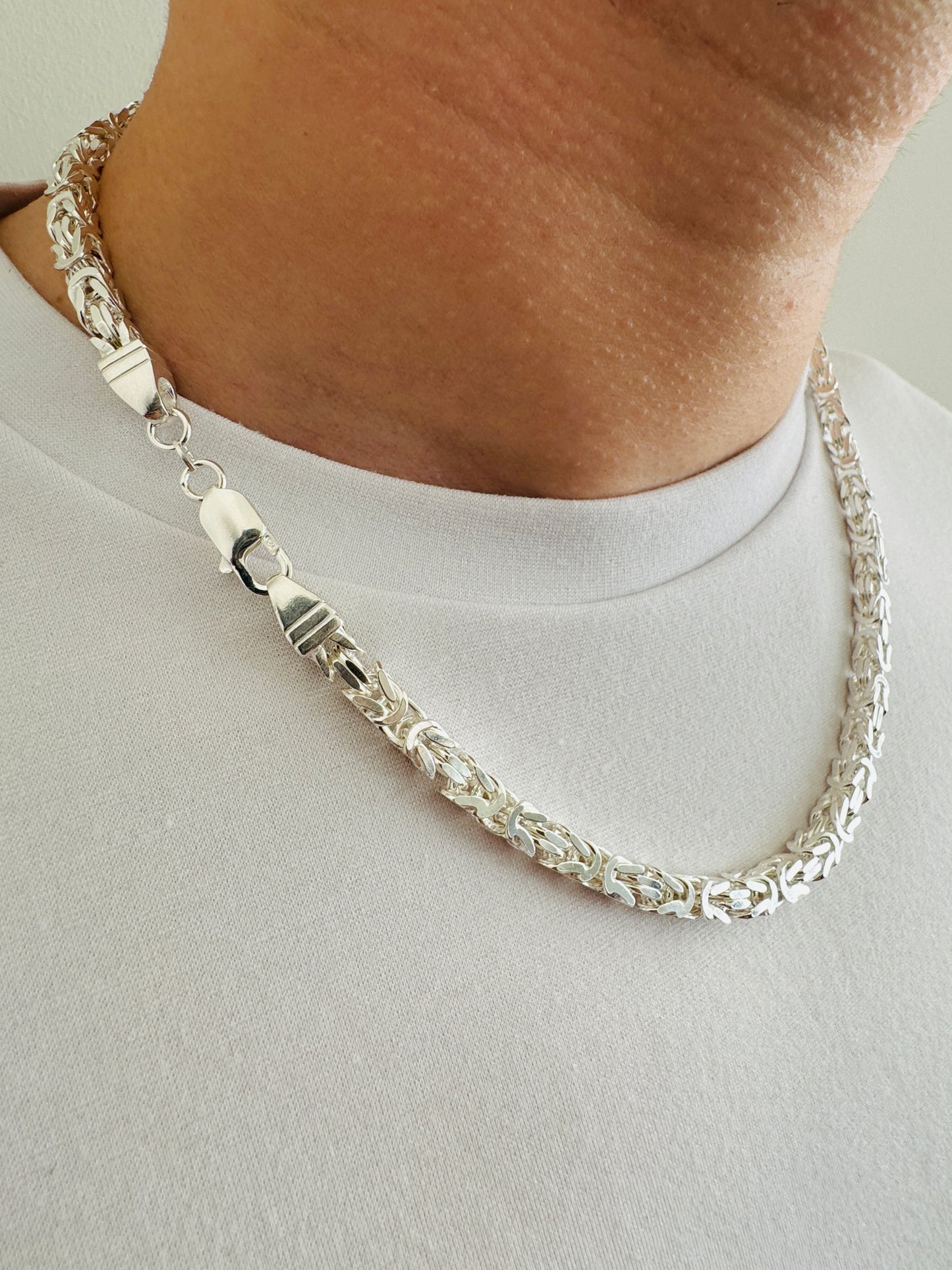 925 Sterling Silver 6mm Square Byzantine Chain