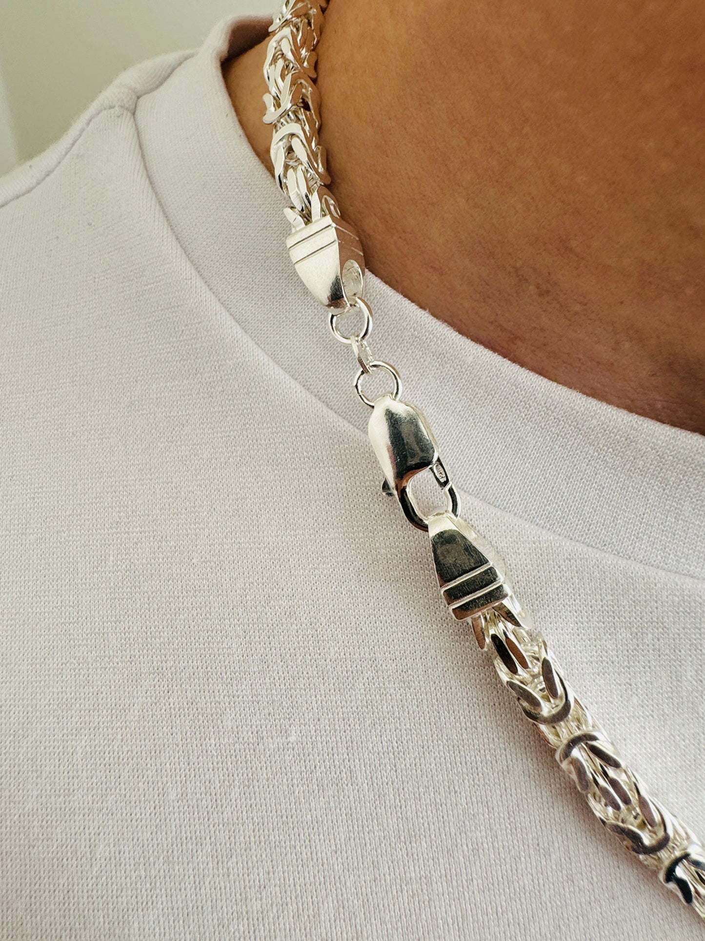 925 Sterling Silver 6mm Square Byzantine Chain