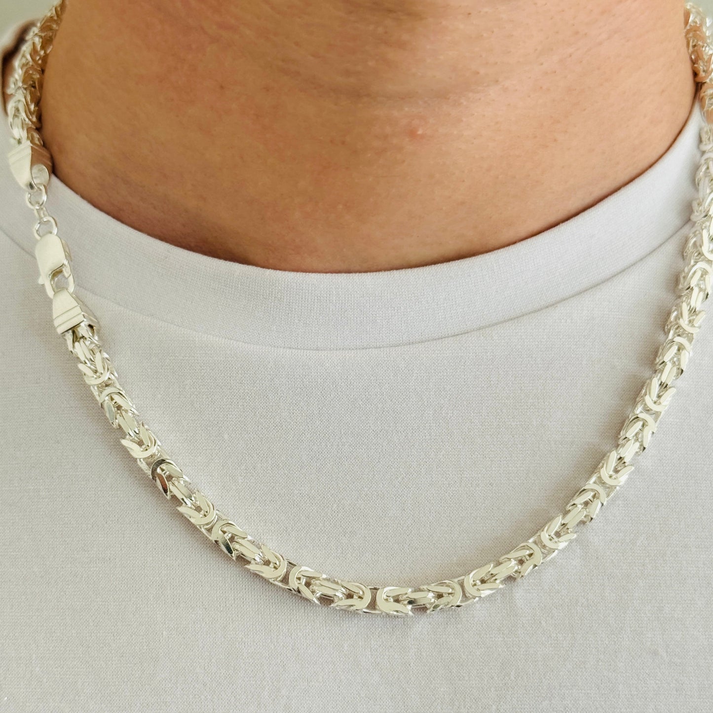 925 Sterling Silver 7mm Mens Square Byzantine Chain
