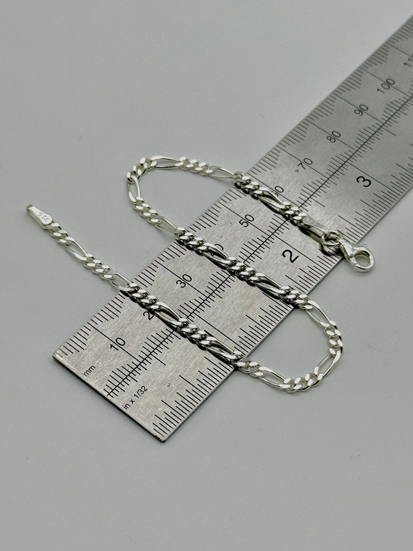 925 Sterling Silver 3mm Figaro Bracelet 8 INCH
