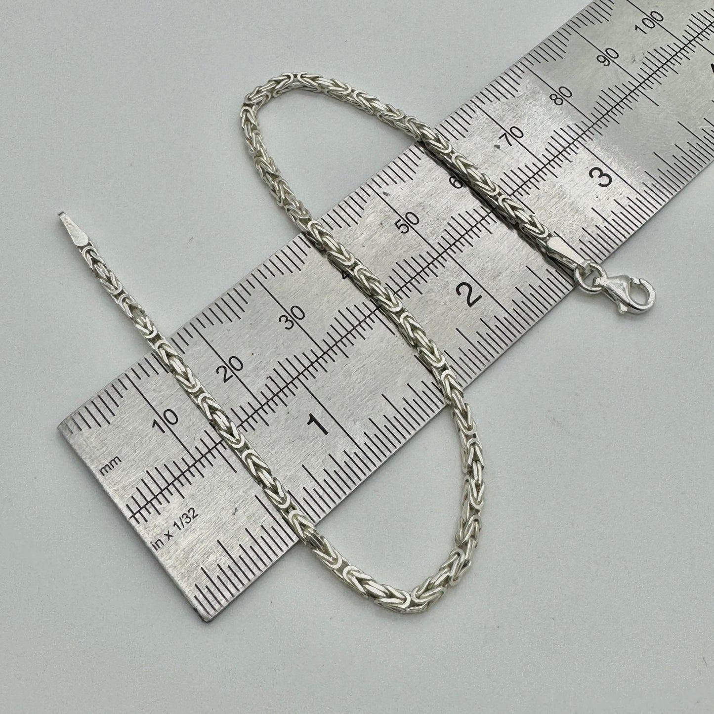 925 Sterling Silver 2mm Square Byzantine Bracelet 8 INCH