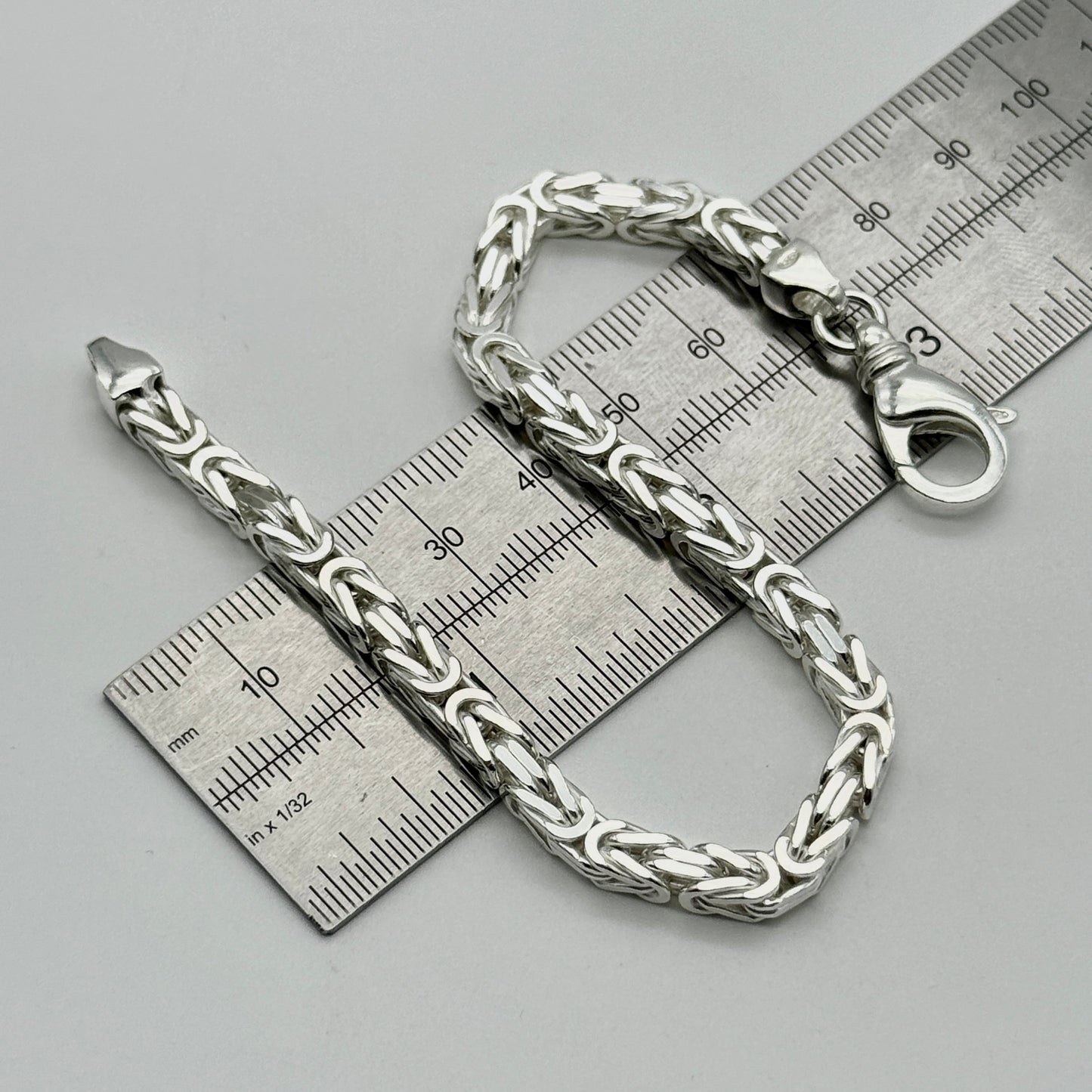 925 Sterling Silver 4mm Square Byzantine Bracelet 8 INCH