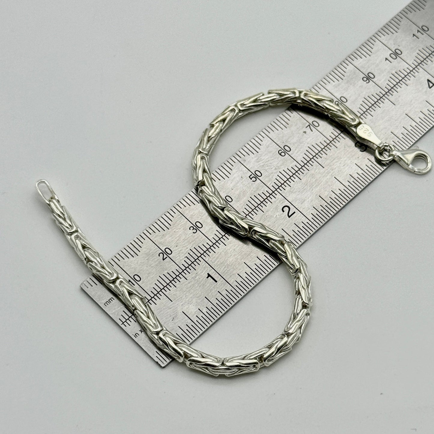 925 Sterling Silver 4mm Round Byzantine Bracelet 8.5 INCH
