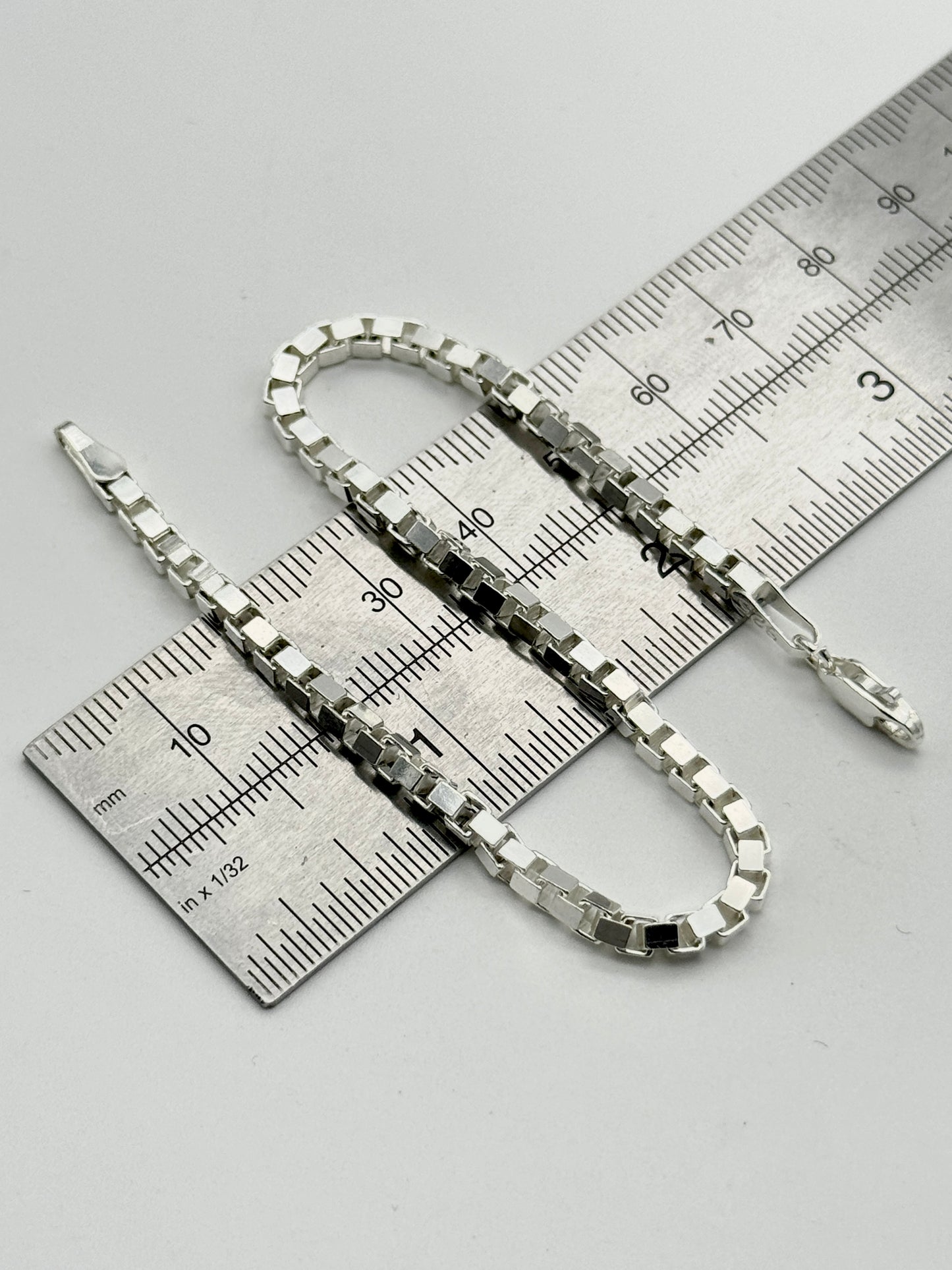925 Sterling Silver 3mm Square Box Link Bracelet 8 INCH