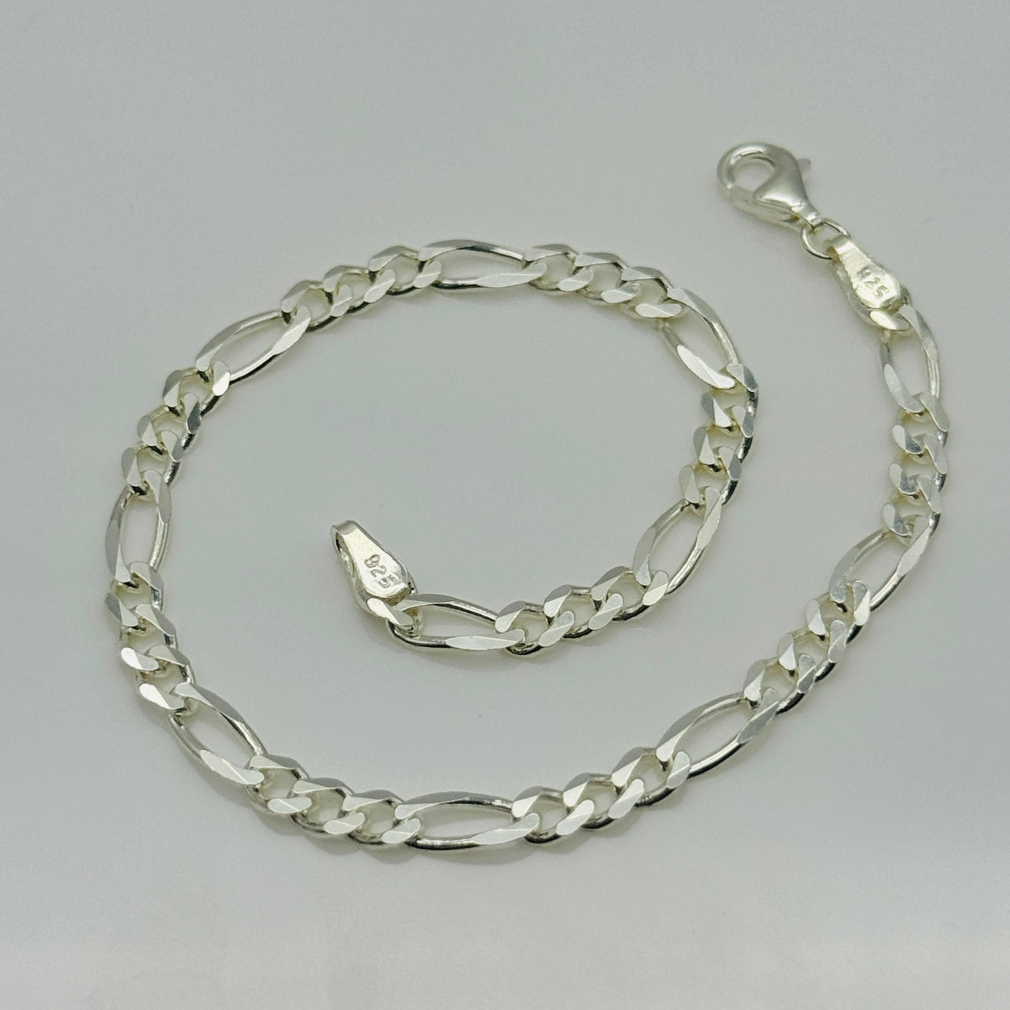 925 Sterling Silver 4mm Figaro Bracelet 8 INCH