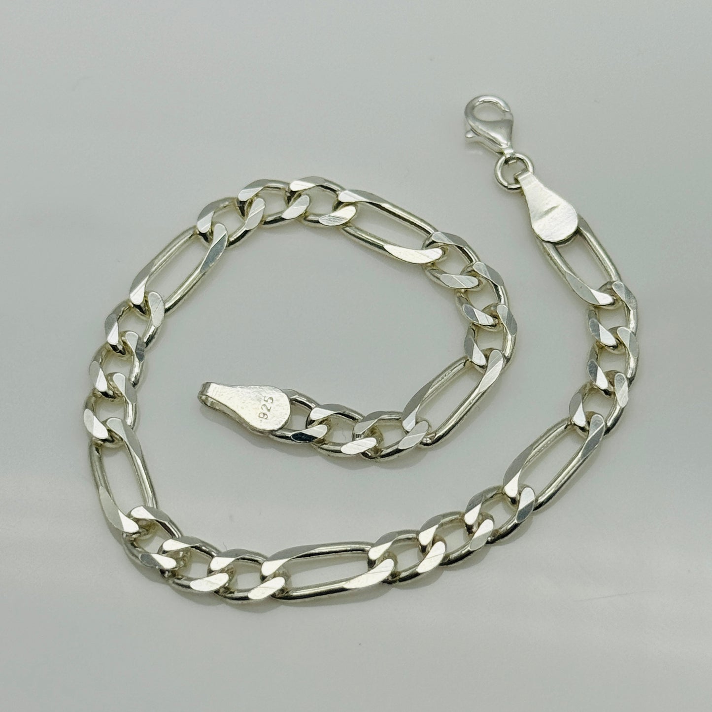 925 Sterling Silver 5mm Figaro Bracelet 8 INCH