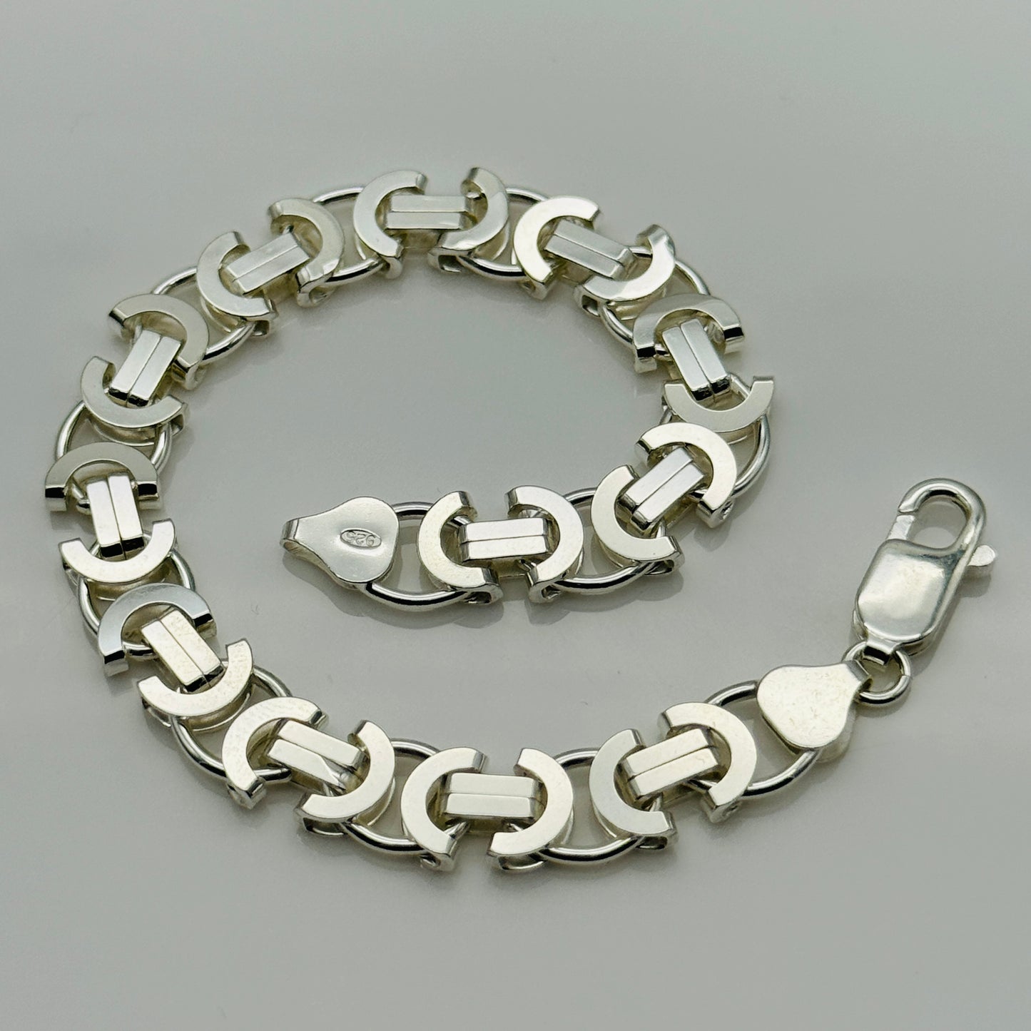 925 Sterling Silver 8mm Flat Byzantine Bracelet 8 INCH
