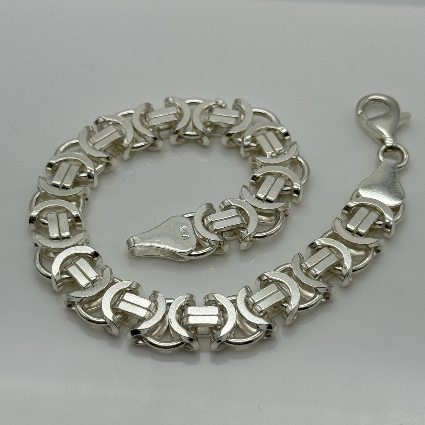 925 Sterling Silver 10mm Flat Byzantine Bracelet 8 INCH