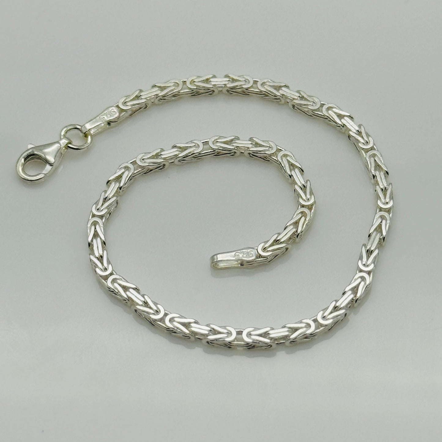 925 Sterling Silver 3mm Square Byzantine Bracelet 8 INCH
