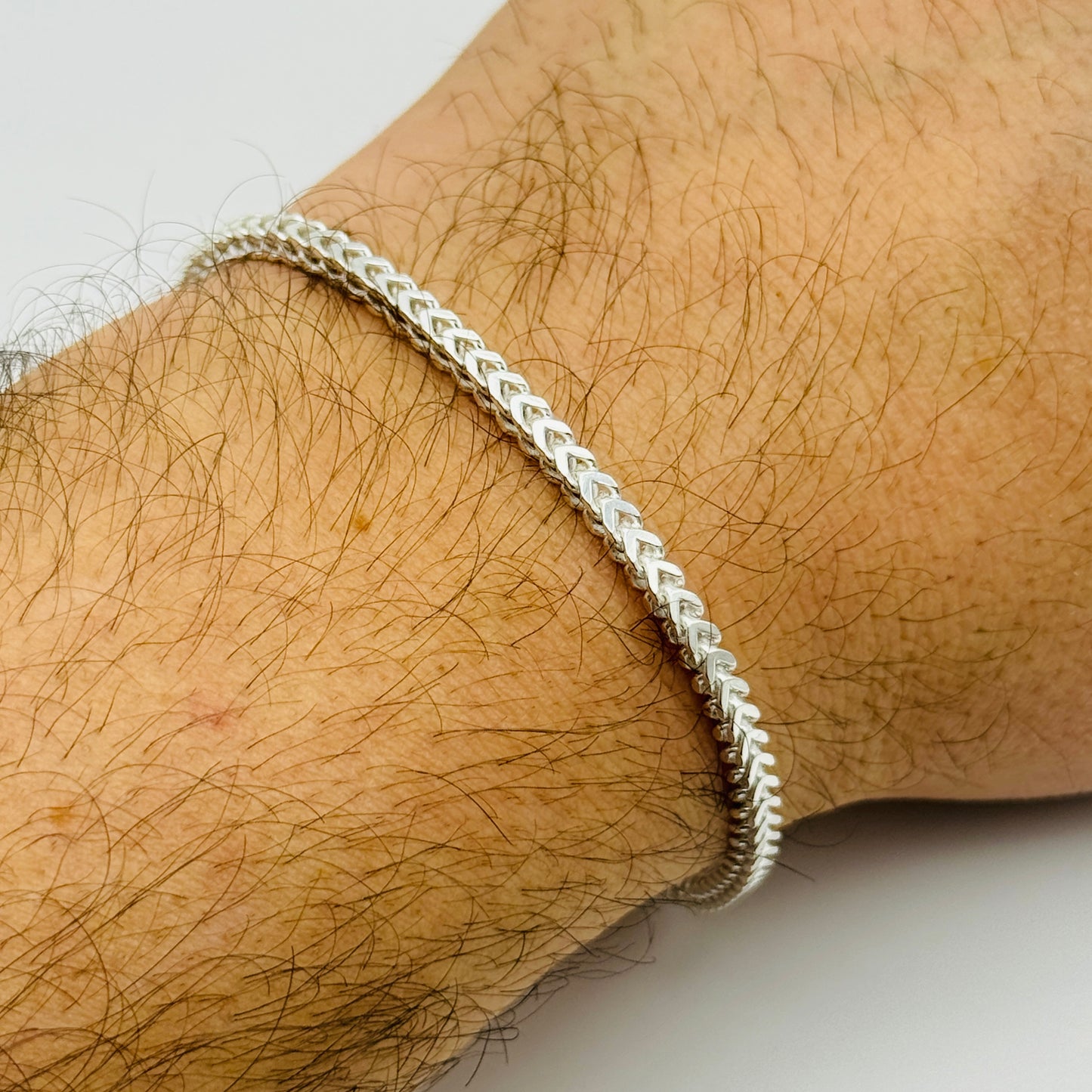 925 Sterling Silver 3mm Square Franco Bracelet 7.5" - 8.5"
