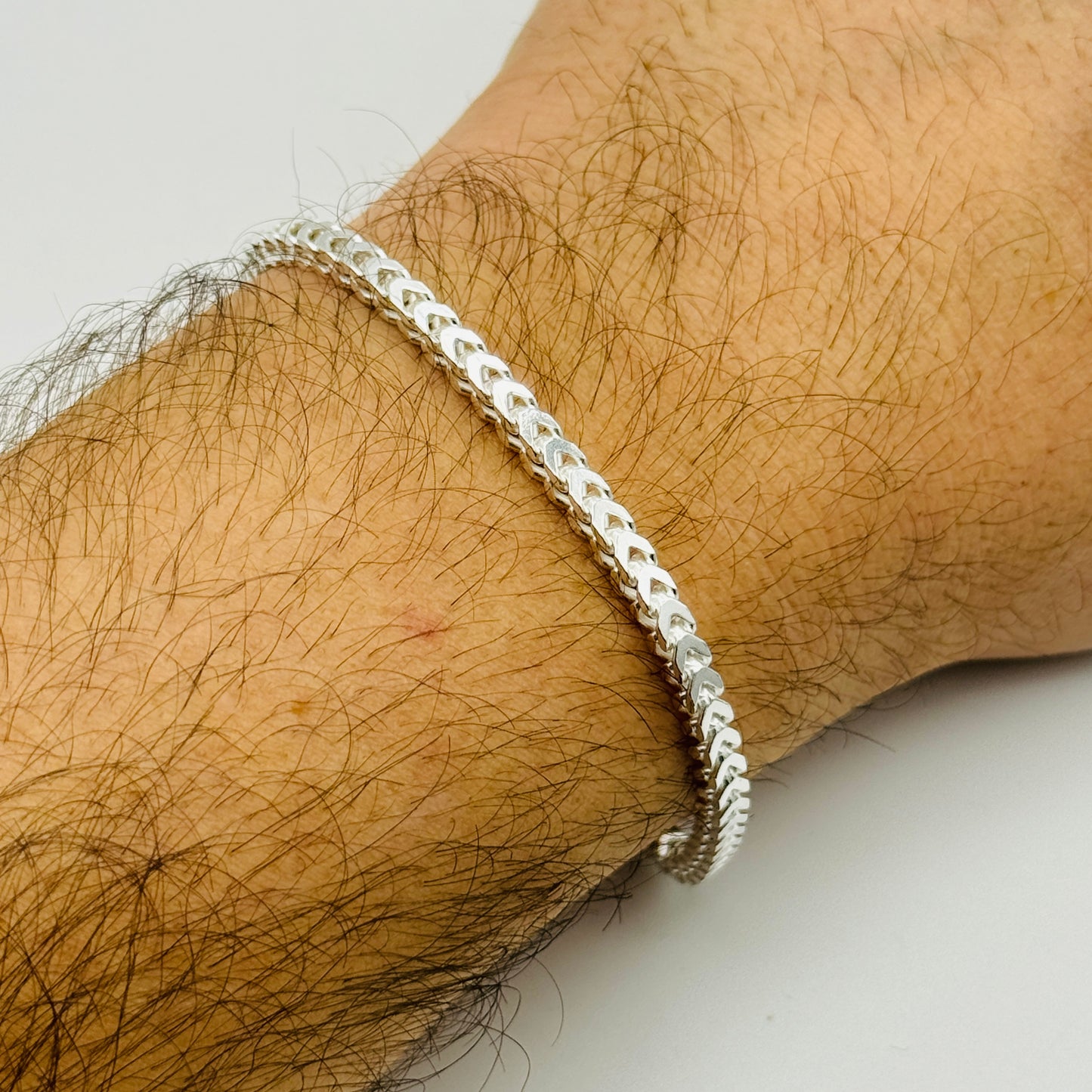 925 Sterling Silver 4mm Square Franco Bracelet 7.5" - 8.5"