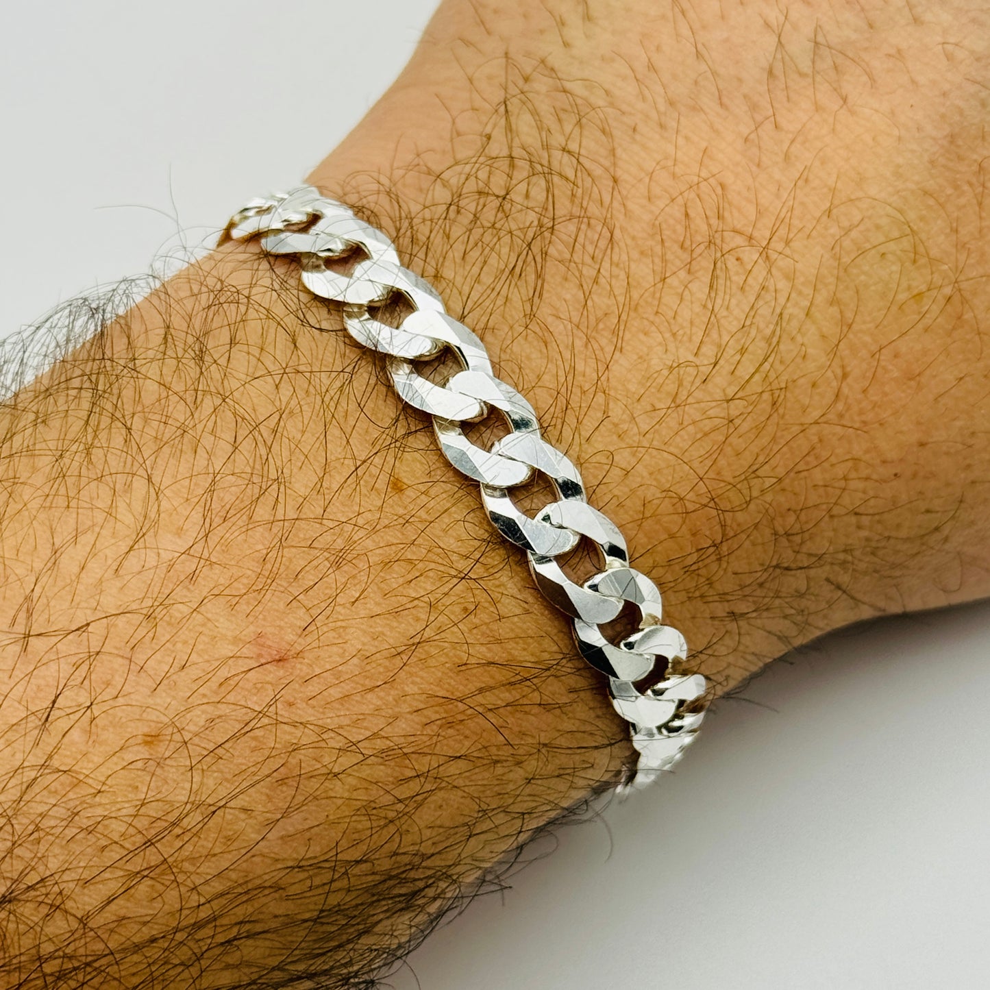 925 Sterling Silver 8mm Flat Curb Bracelet 8.5"