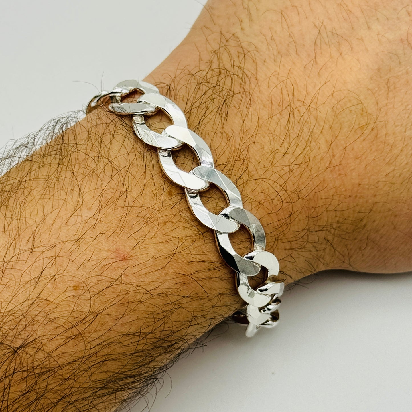 925 Sterling Silver 12mm Open Curb Bracelet 8.5"