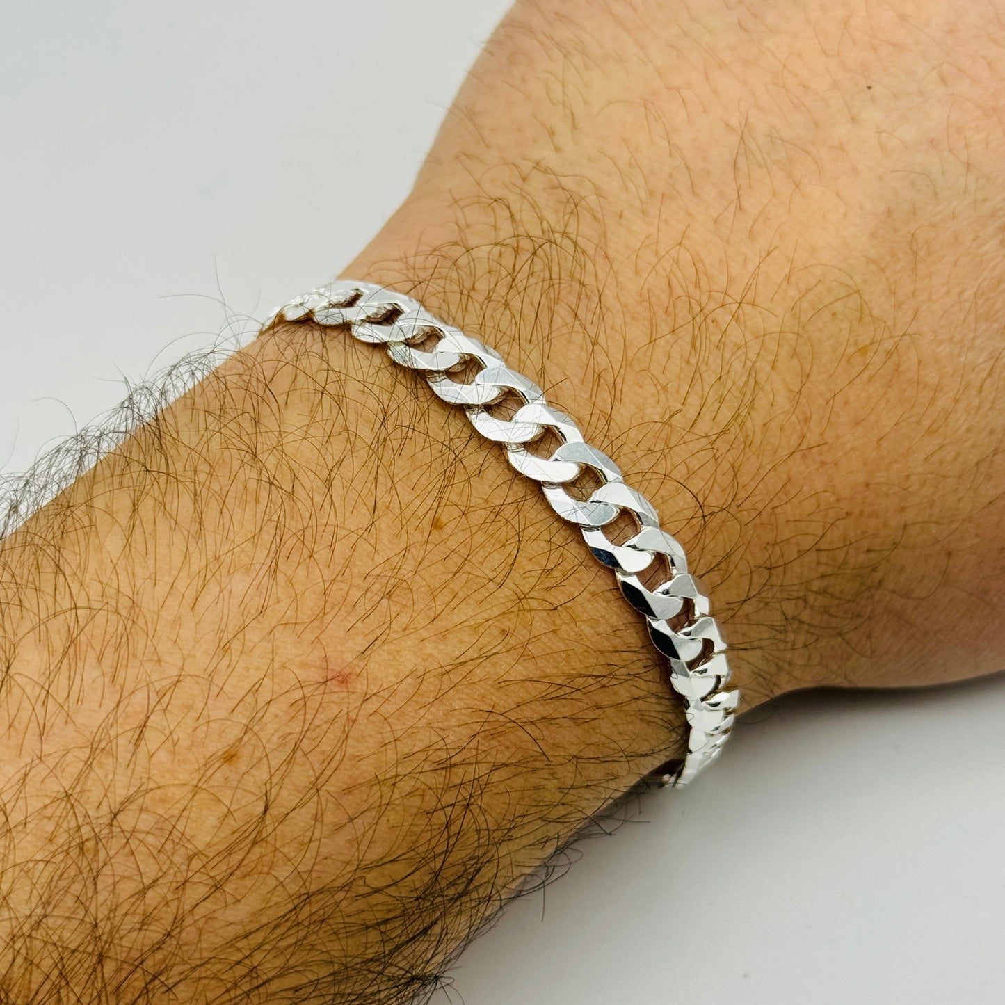 925 Sterling Silver 8mm Flat Curb Bracelet 8.5"