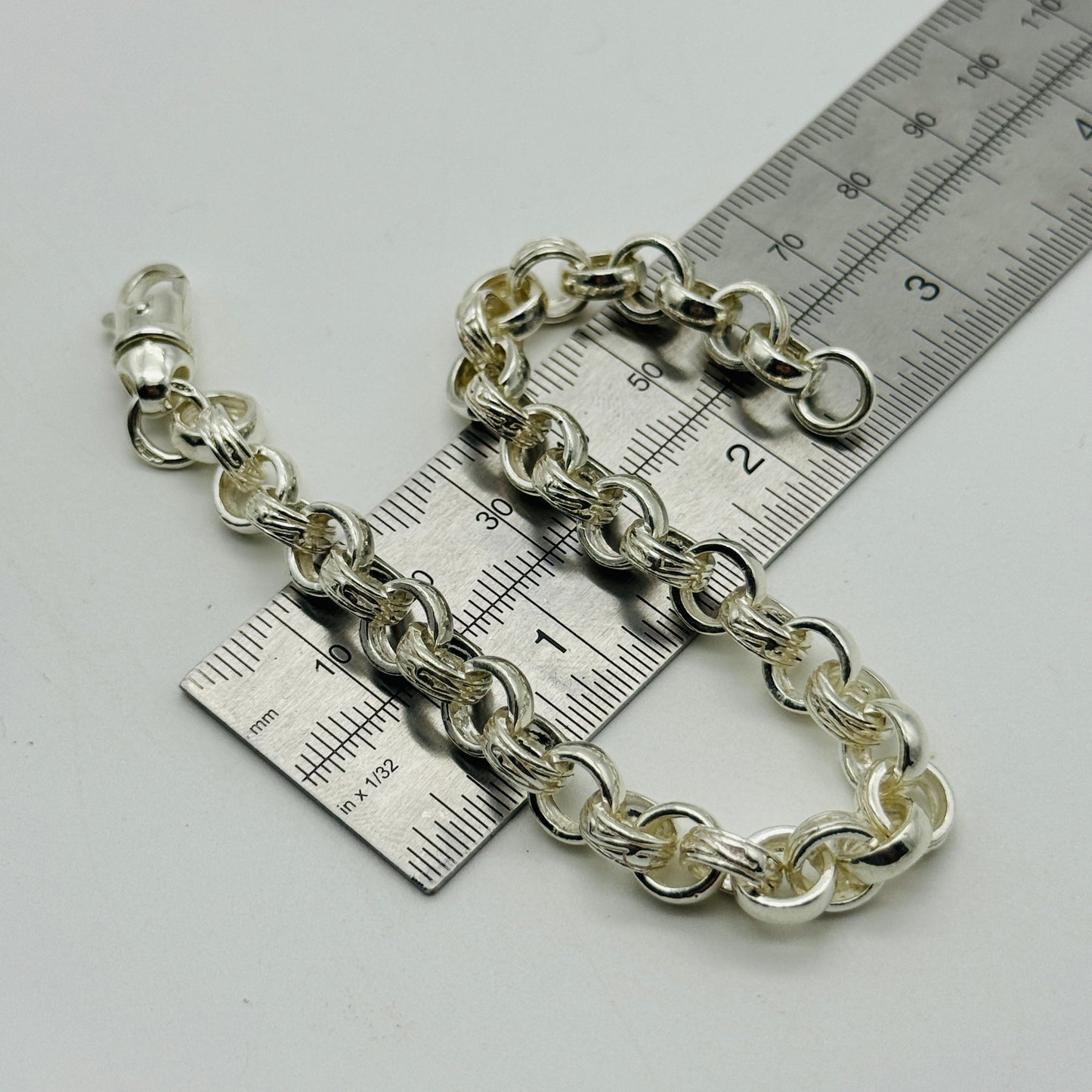 925 Sterling Silver 8mm Round Engraved Belcher Bracelet 7.5" - 8.5"