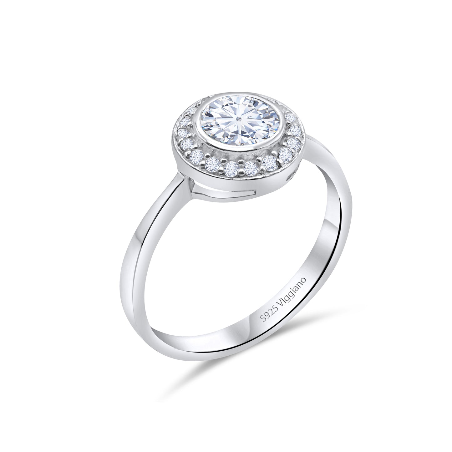 925 Sterling Silver Round Diamond Halo Engagement Ring