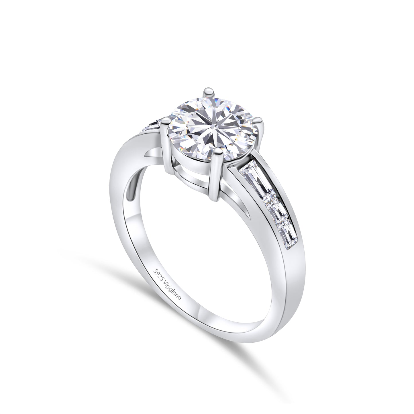 925 Sterling Silver Diamond Channel Set Engagement Ring
