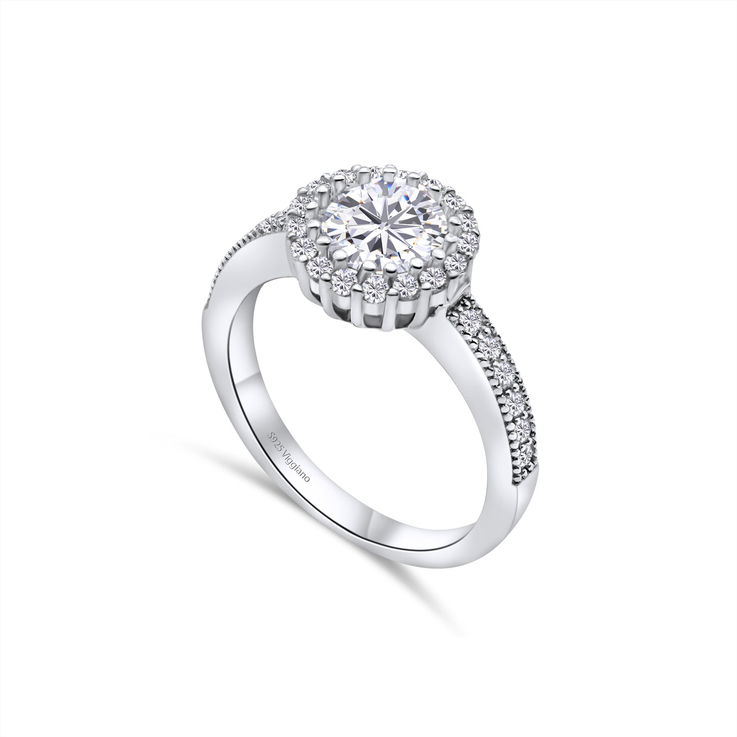 925 Sterling Silver Round Diamond Halo Engagement Ring