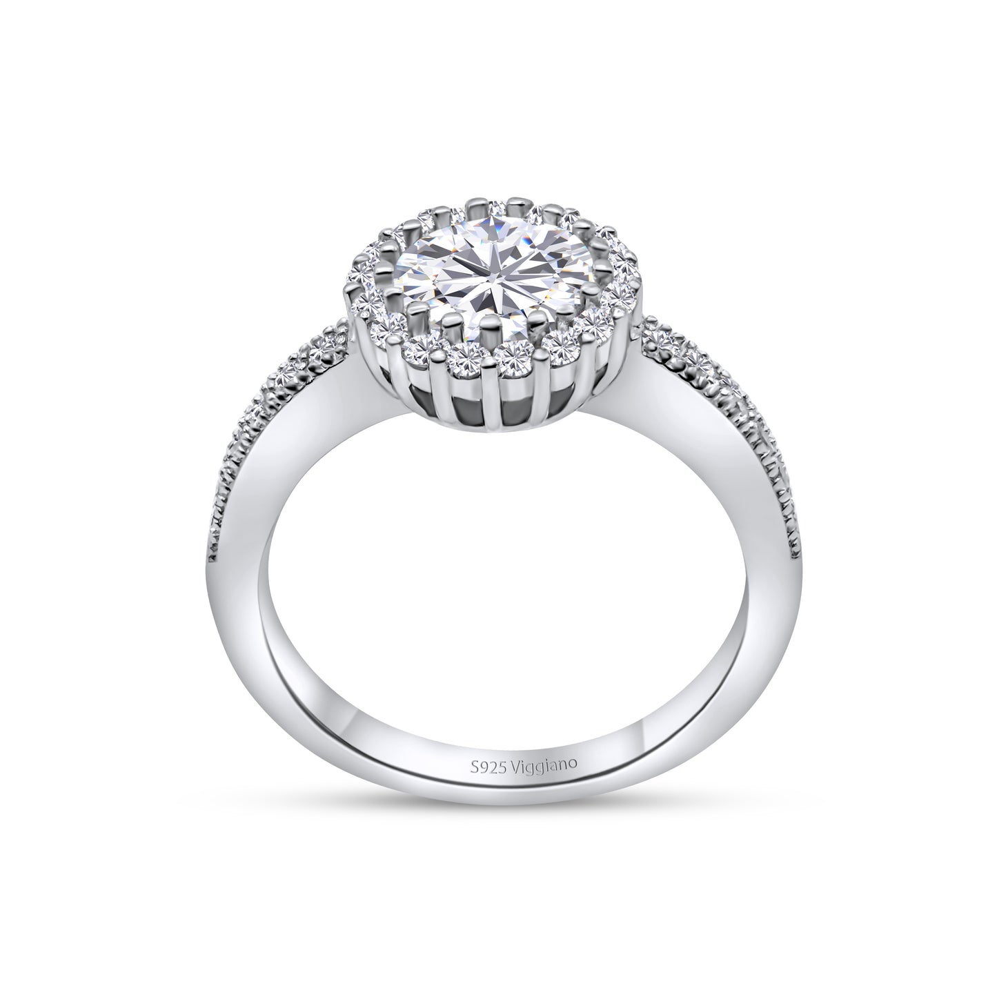 925 Sterling Silver Round Diamond Halo Engagement Ring