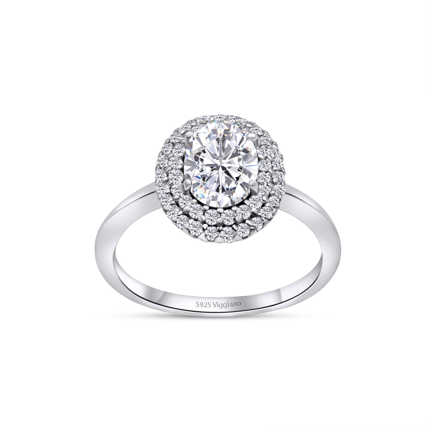 925 Sterling Silver Oval Diamond Halo Engagement Ring