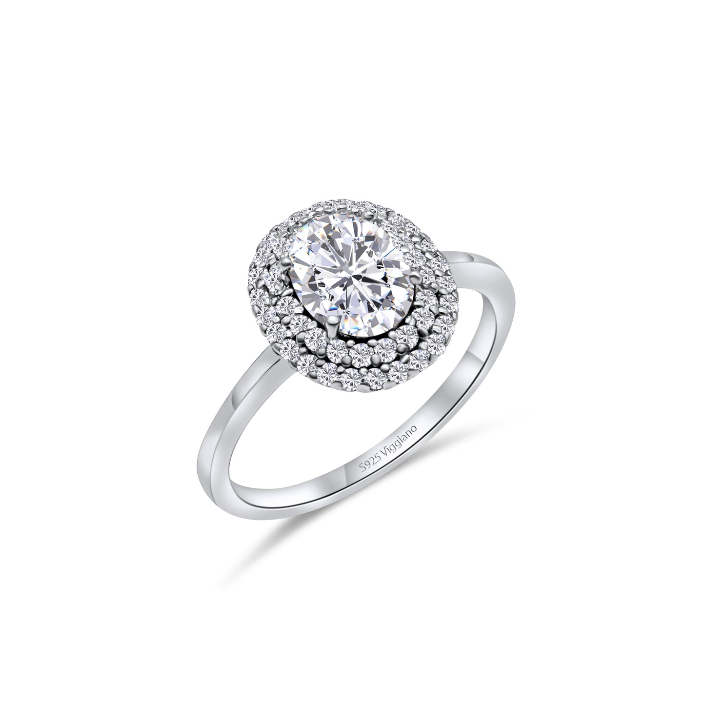 925 Sterling Silver Oval Diamond Halo Engagement Ring