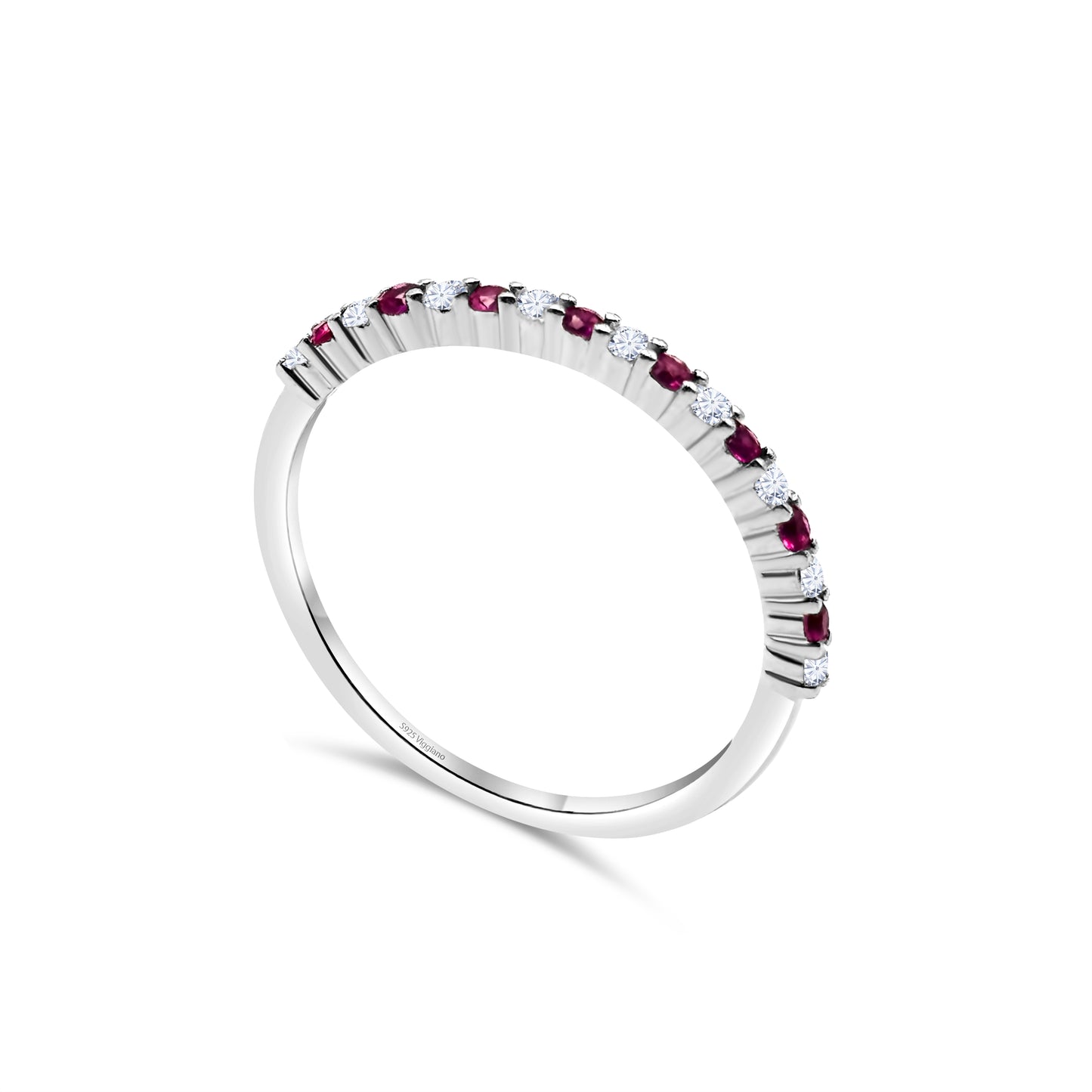 925 Sterling Silver 1mm Ruby Half Eternity Ring