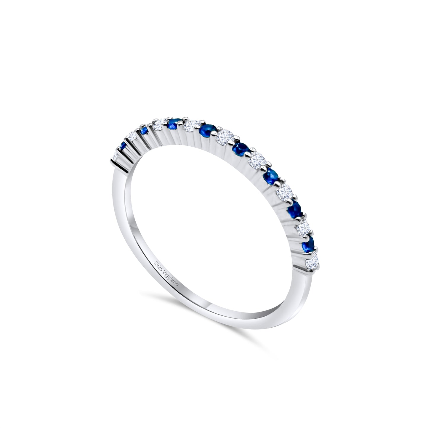 925 Sterling Silver 1mm Sapphire Half Eternity Ring