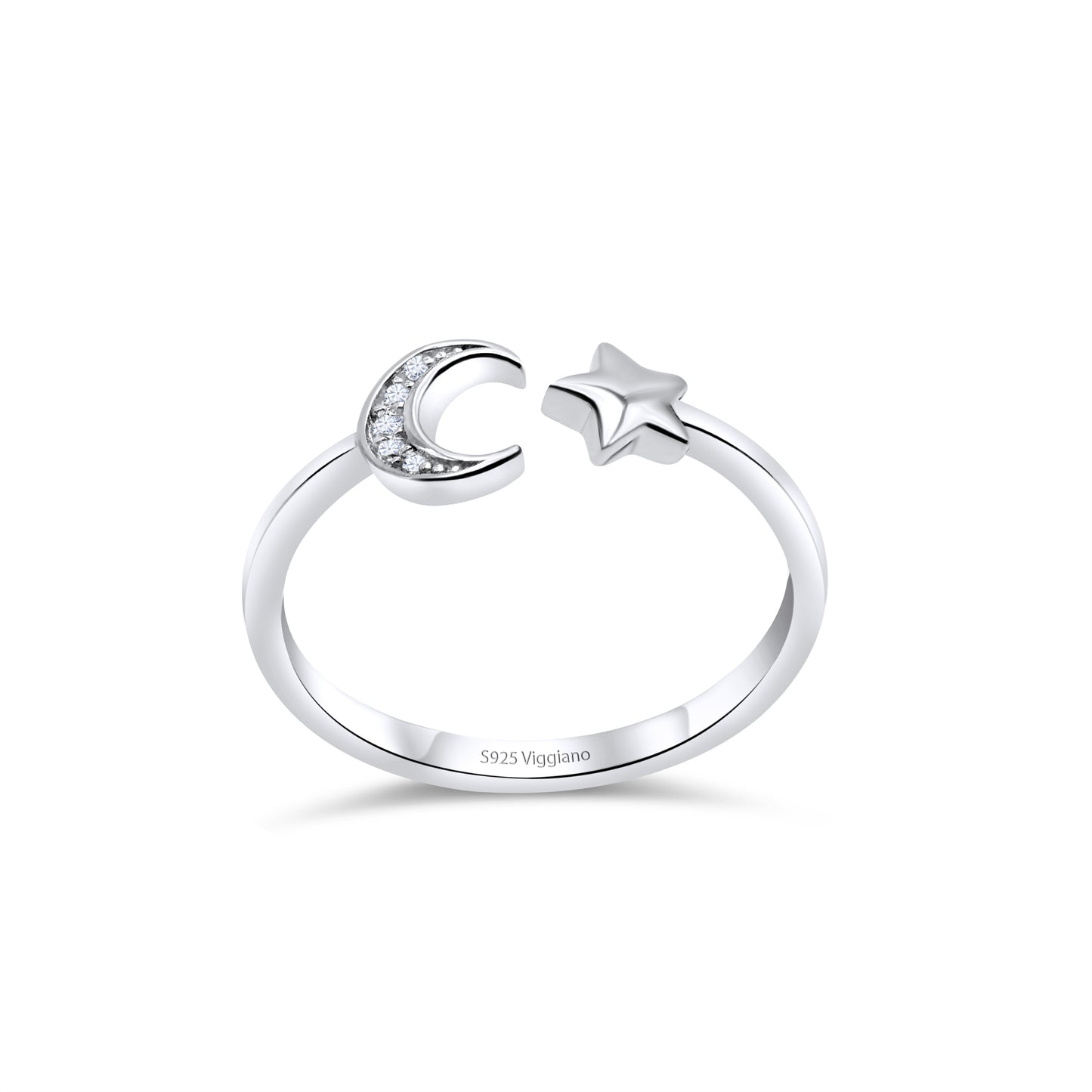 925 Sterling Silver Star Moon Stackable Open Ring