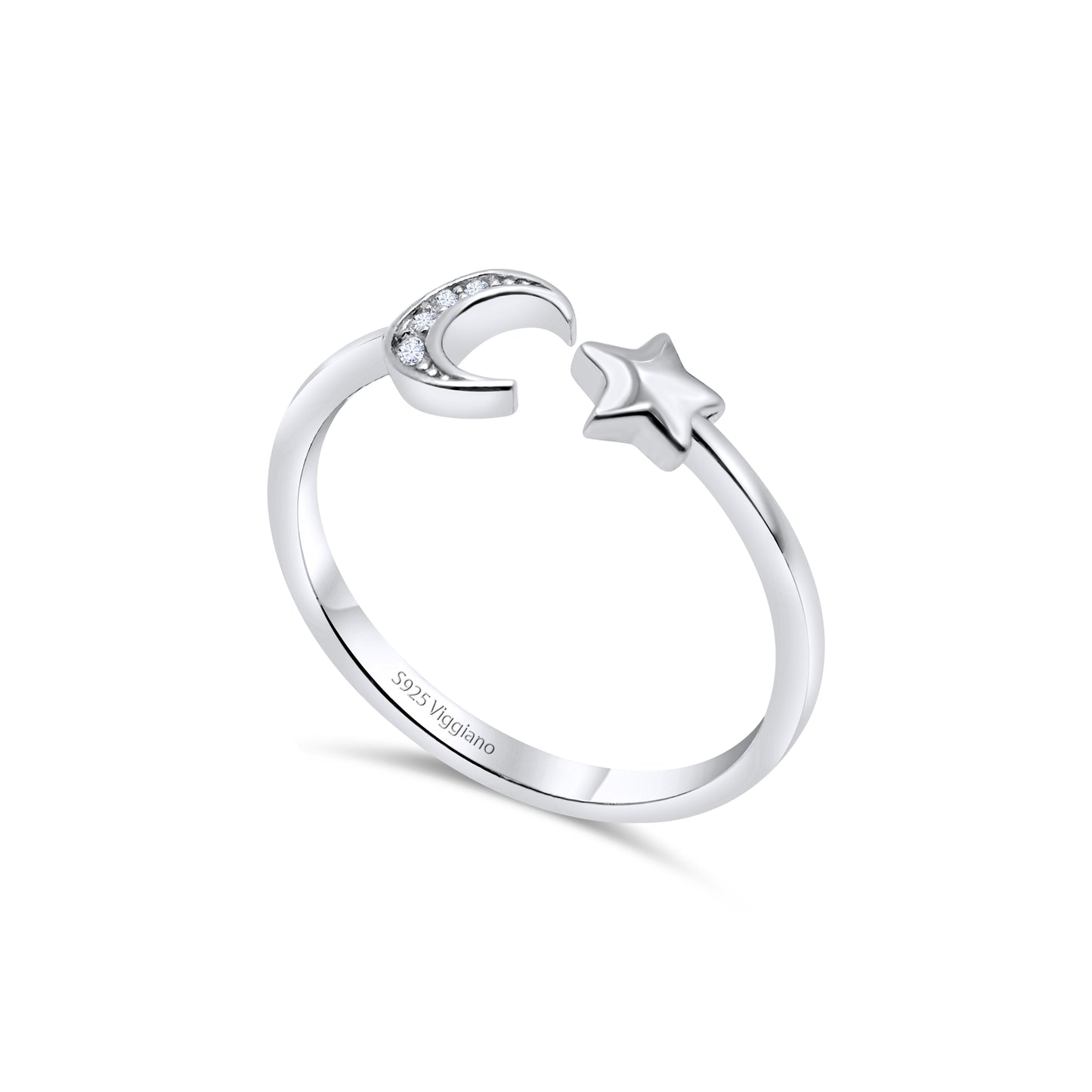 925 Sterling Silver Star Moon Stackable Open Ring