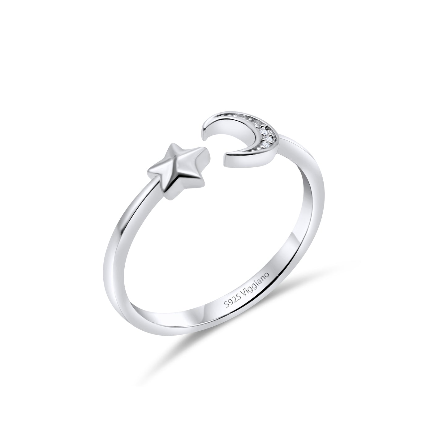 925 Sterling Silver Star Moon Stackable Open Ring