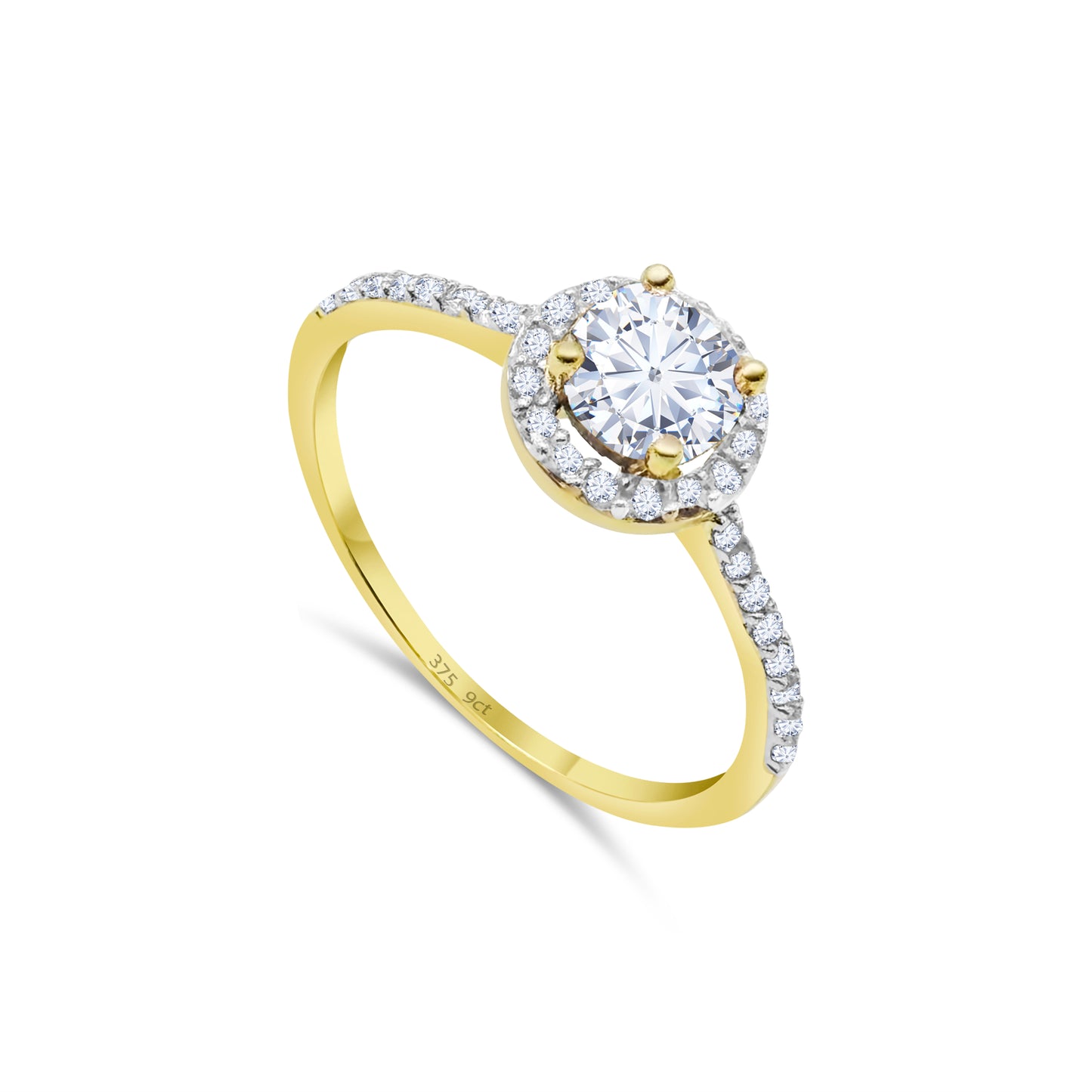 9ct Yellow Gold Diamond Round Halo Engagement Ring