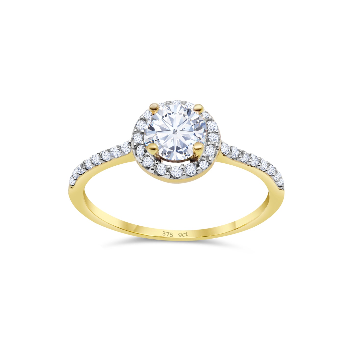 9ct Yellow Gold Diamond Round Halo Engagement Ring