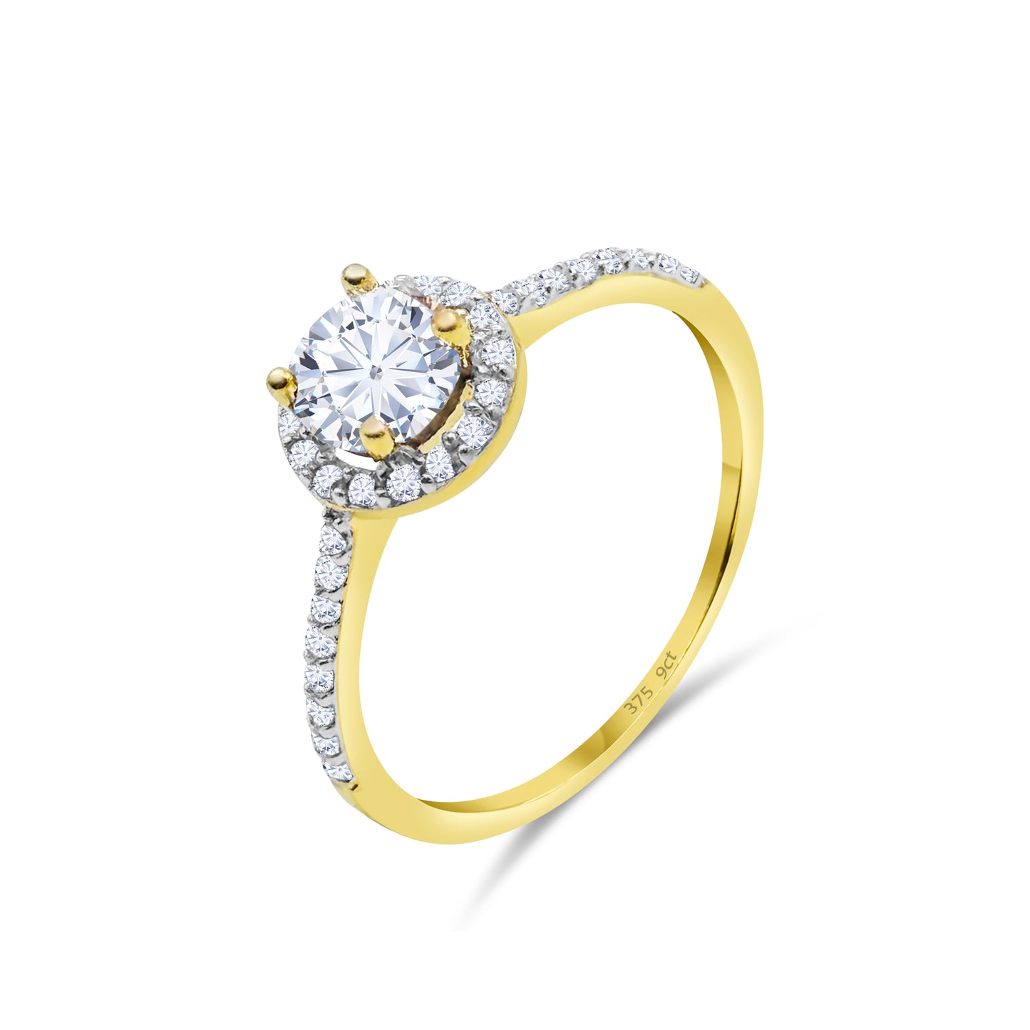9ct Yellow Gold Diamond Round Halo Engagement Ring