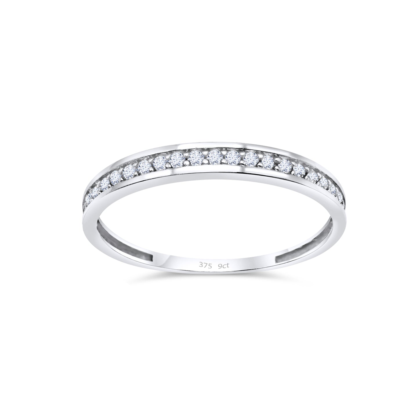 9ct White Gold Diamond Half Eternity Wedding Band Ring
