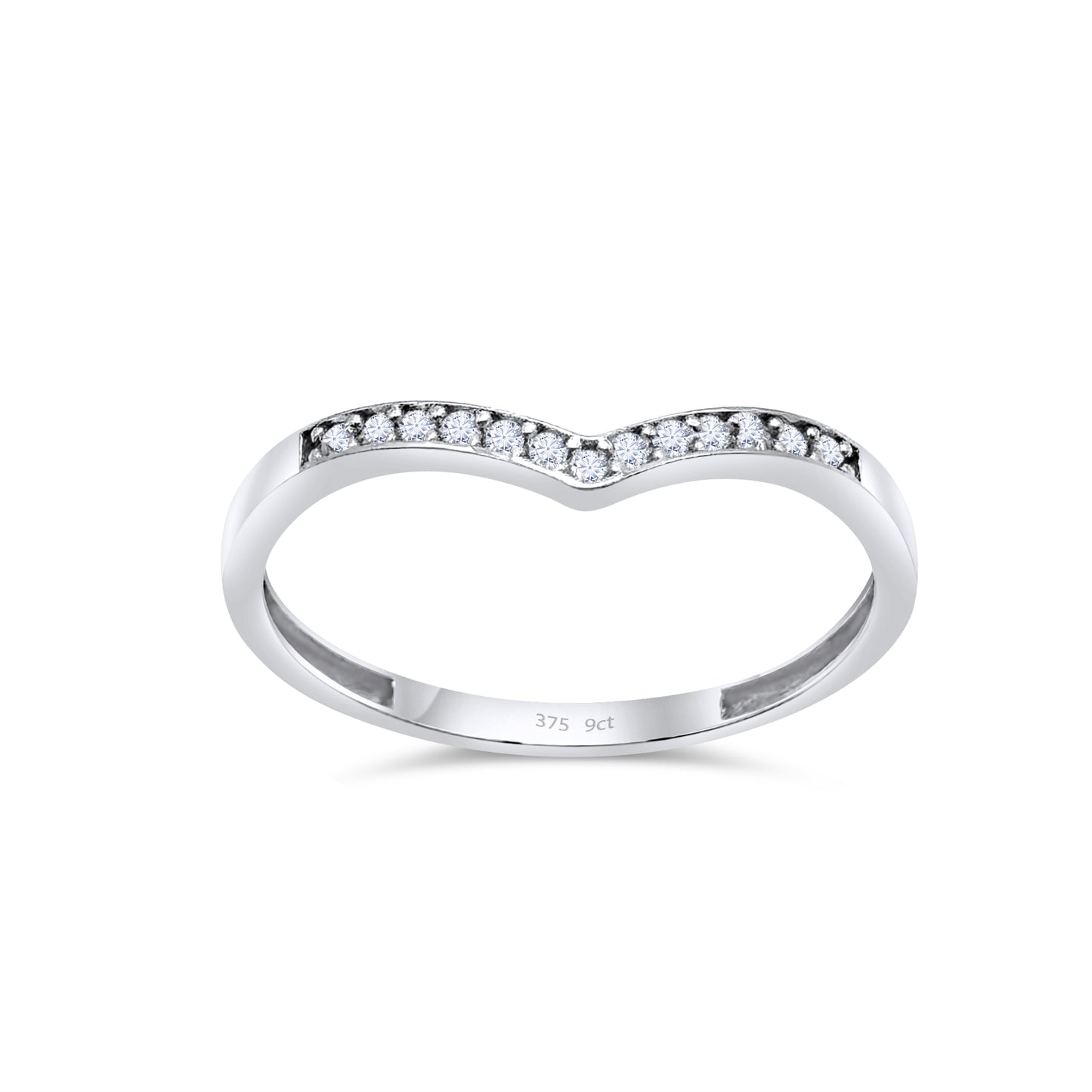 9ct White Gold Diamond Wishbone Wedding Band Ring