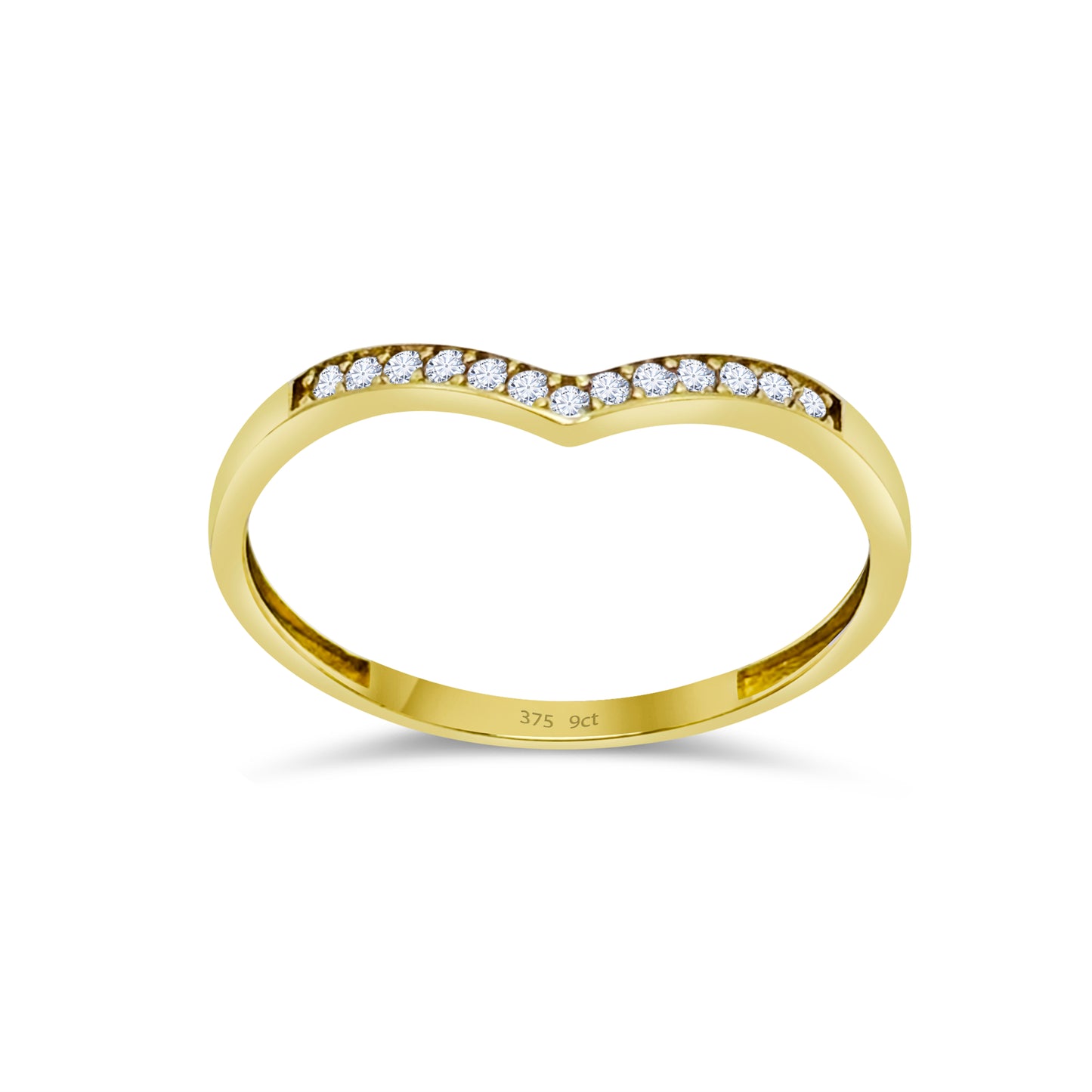 9ct Yellow Gold Diamond 3mm Wishbone Band Ring