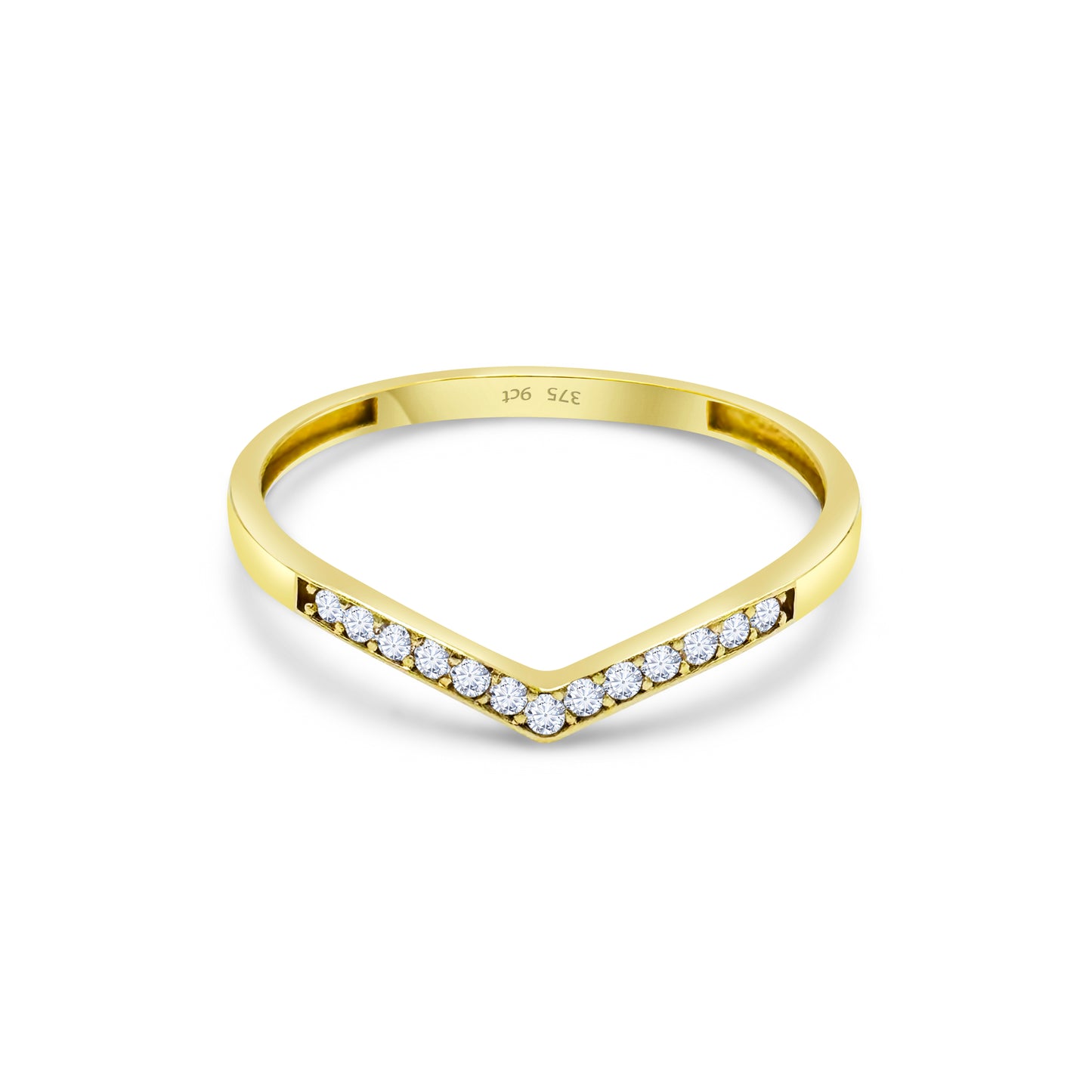9ct Yellow Gold Diamond 3mm Wishbone Band Ring