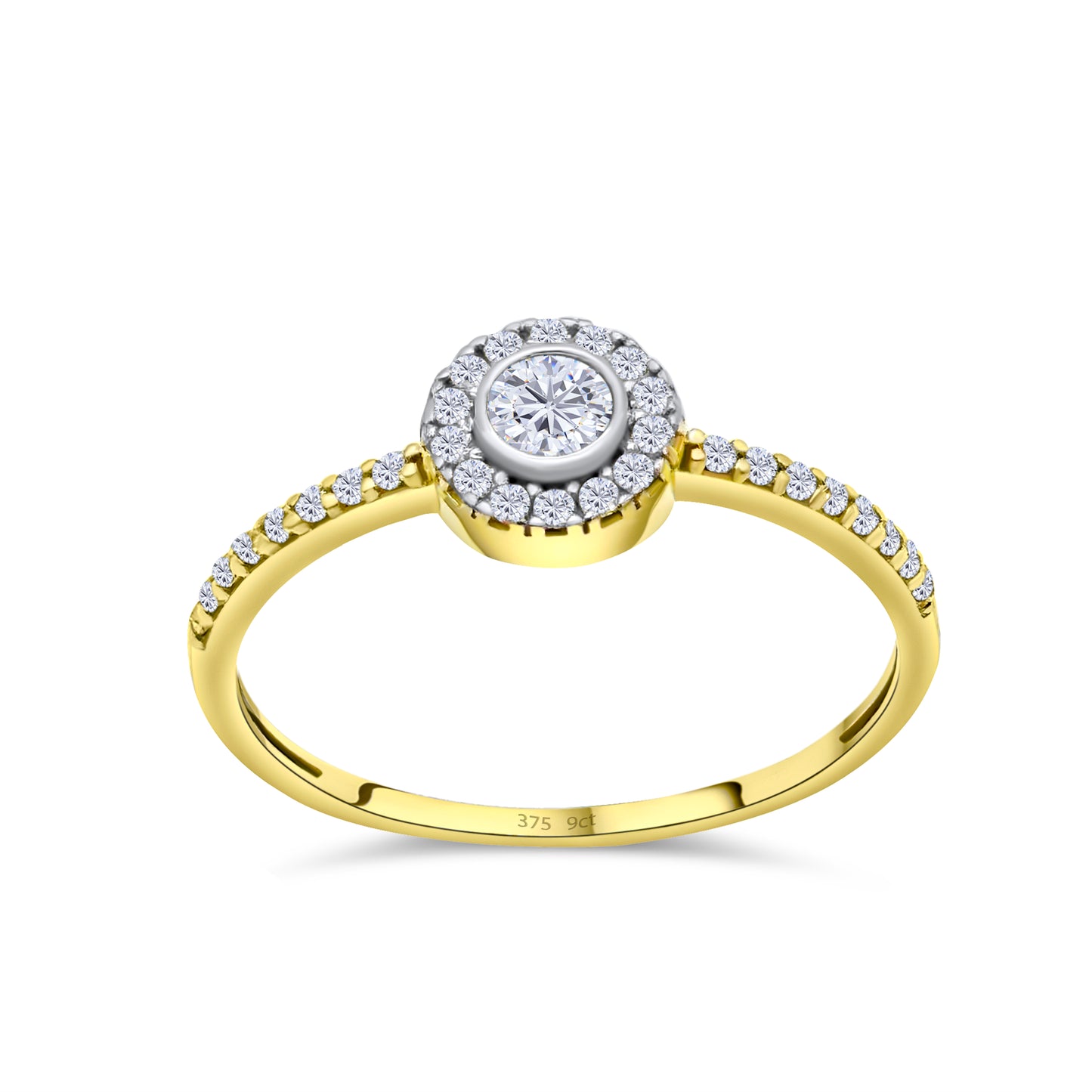 9ct Yellow Gold Diamond Round Halo Engagement Ring