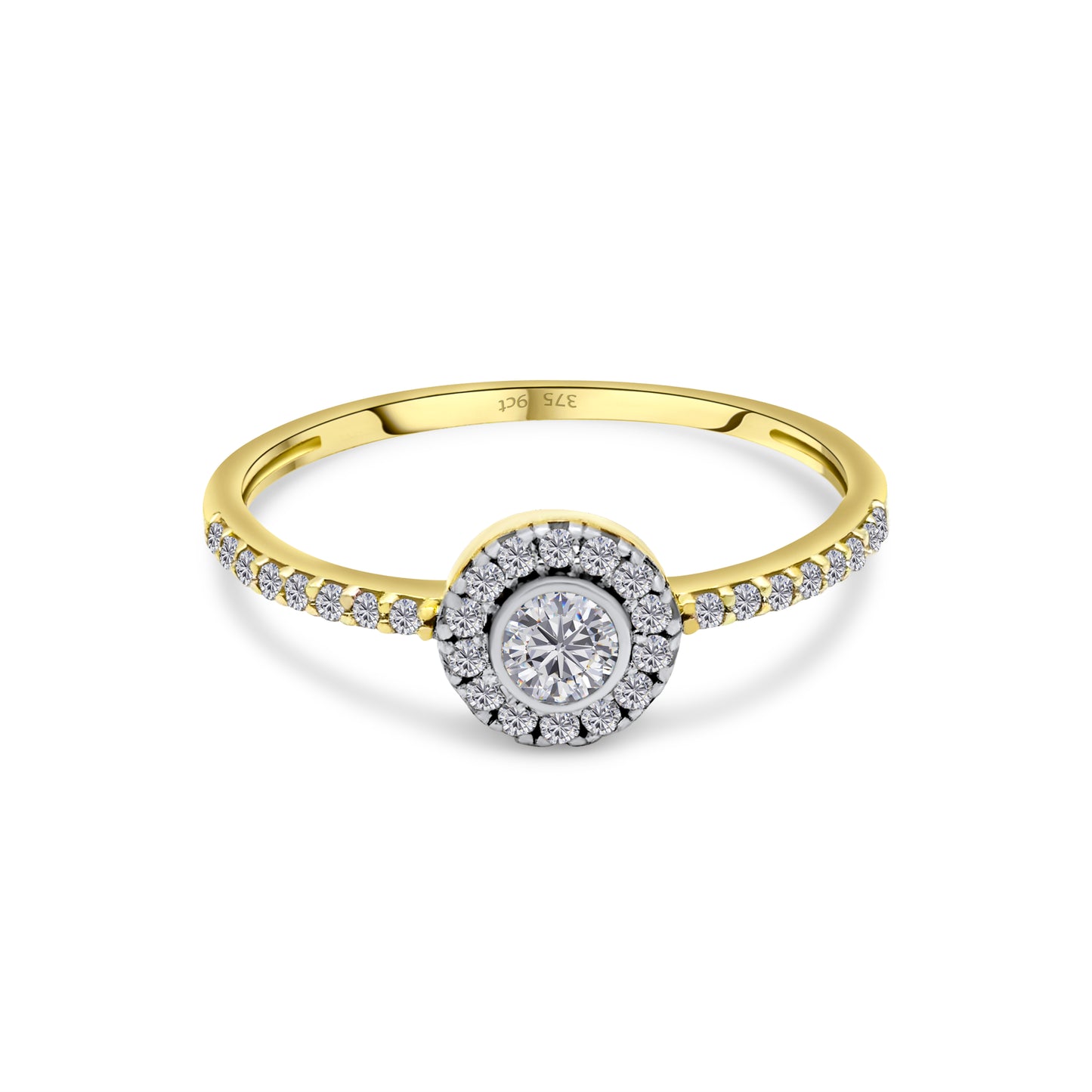 9ct Yellow Gold Diamond Round Halo Engagement Ring