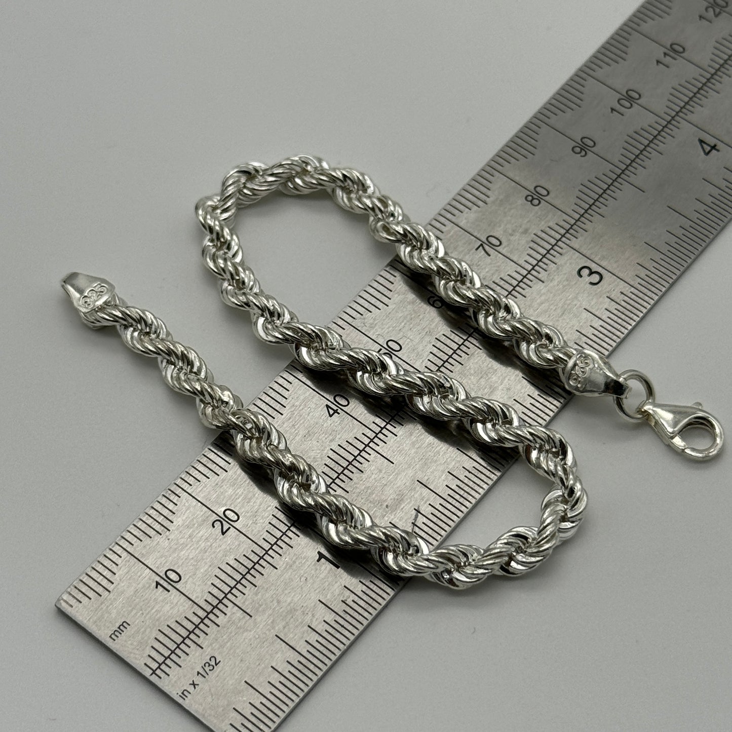 925 Sterling Silver 5mm Rope Bracelet 8 Inch