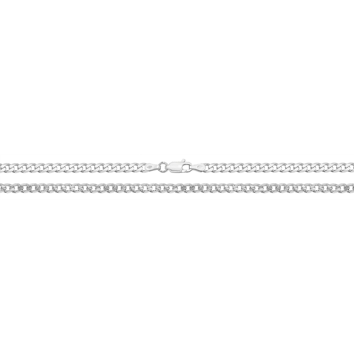 925 Sterling Silver Mens 3.5mm Pave Curb Chain