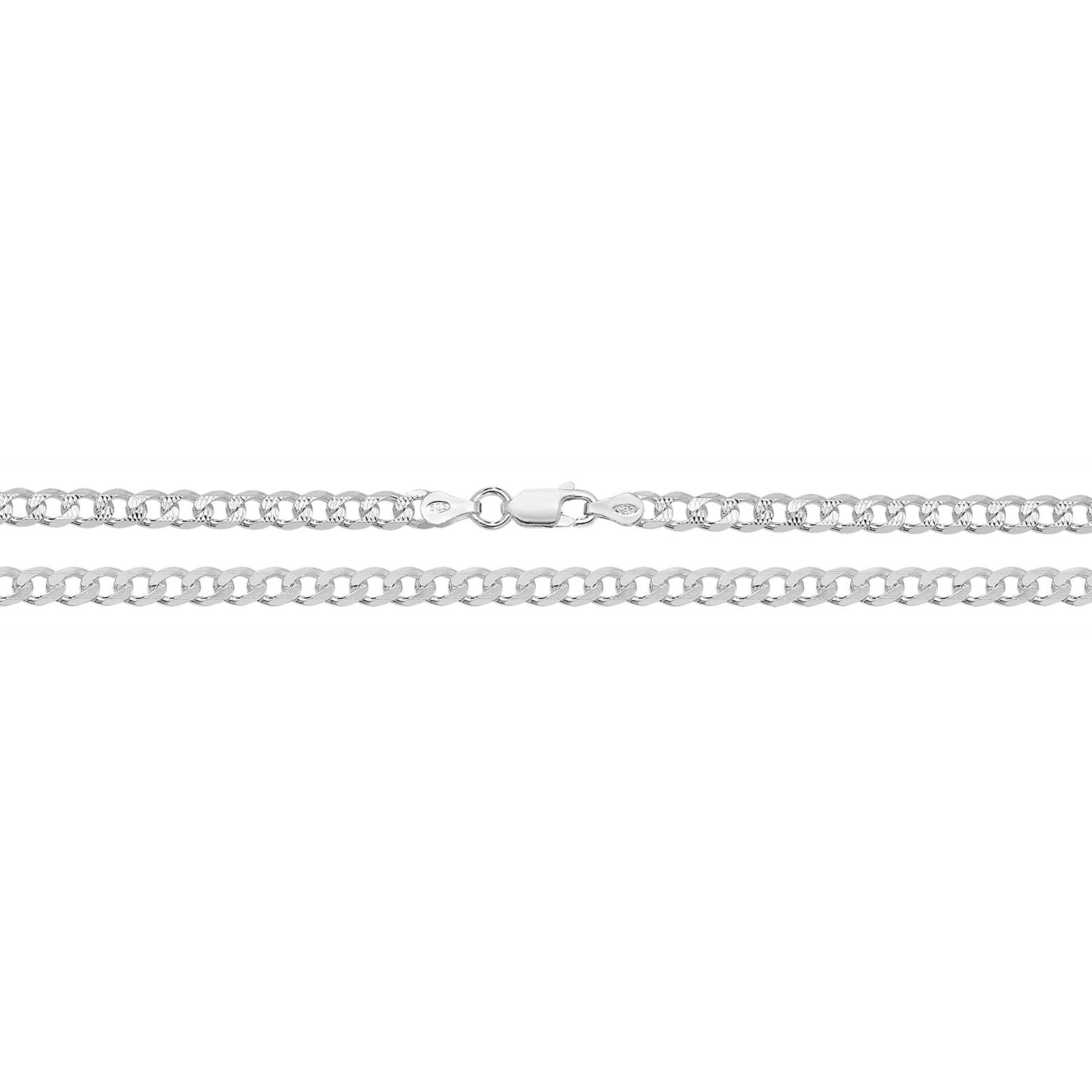 925 Sterling Silver Mens 4.5mm Pave Curb Chain