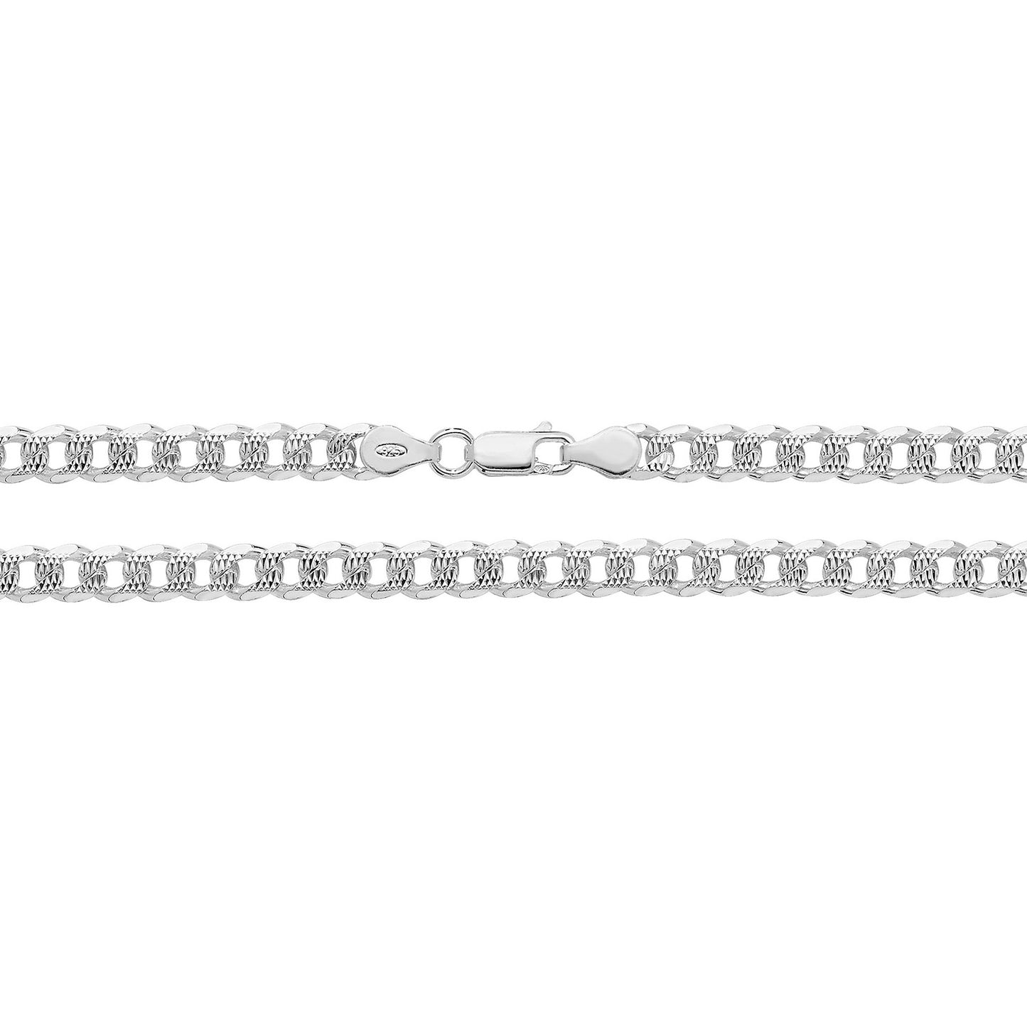 925 Sterling Silver Mens 5.5mm Pave Curb Chain