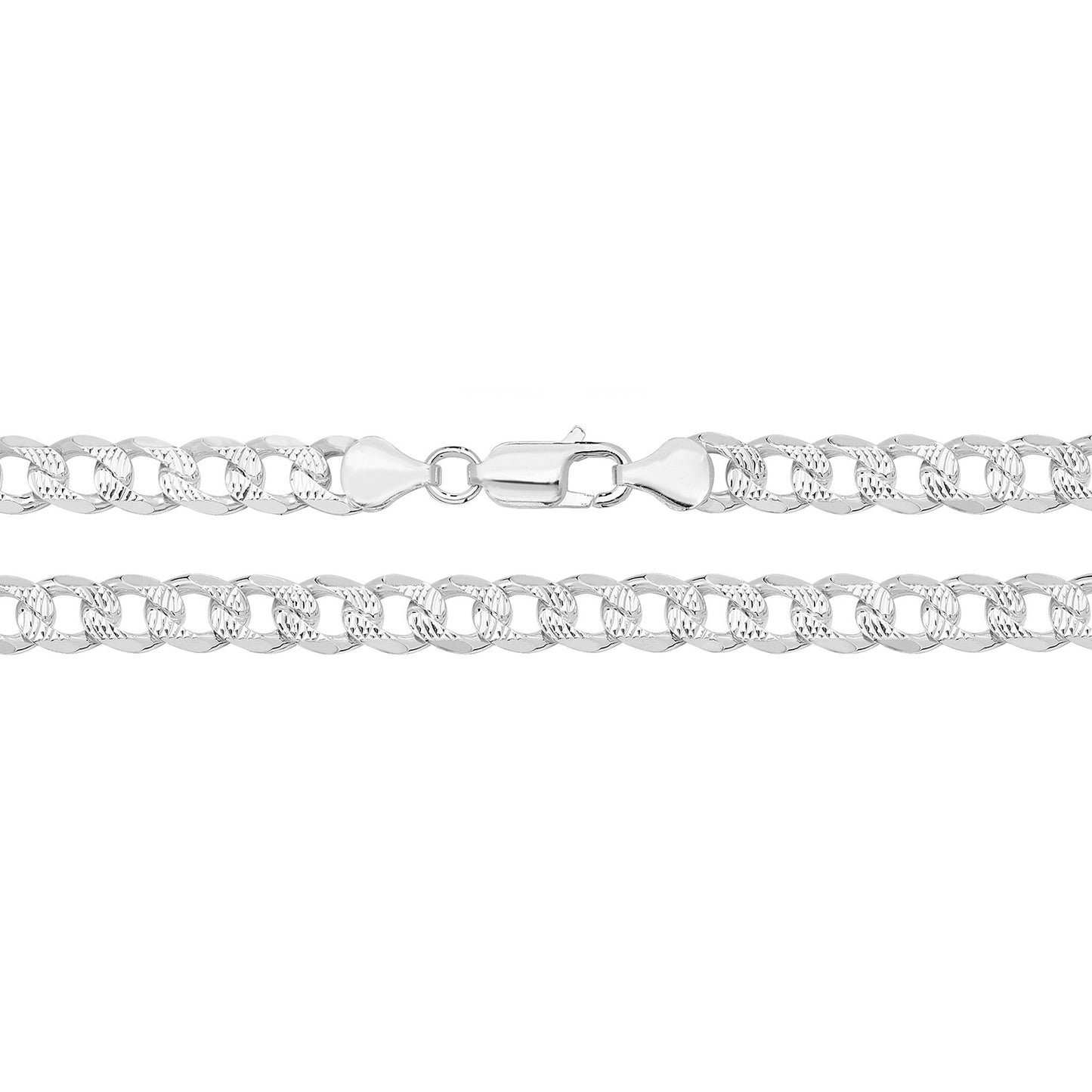 925 Sterling Silver Mens 7.5mm Pave Curb Chain