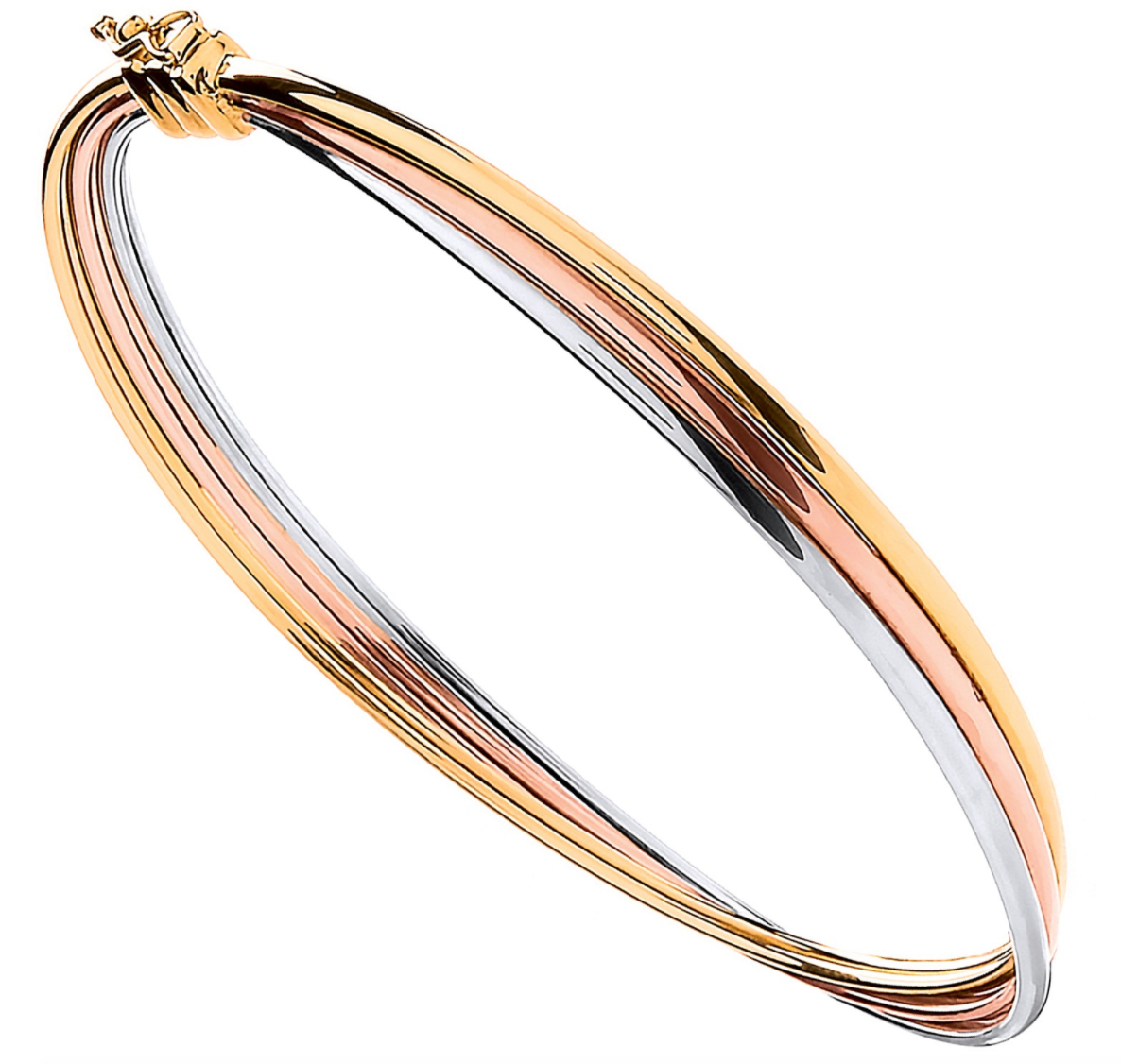 9ct Gold Ladies Tri Colour Russian Wedding Bangle - jewellerysavers